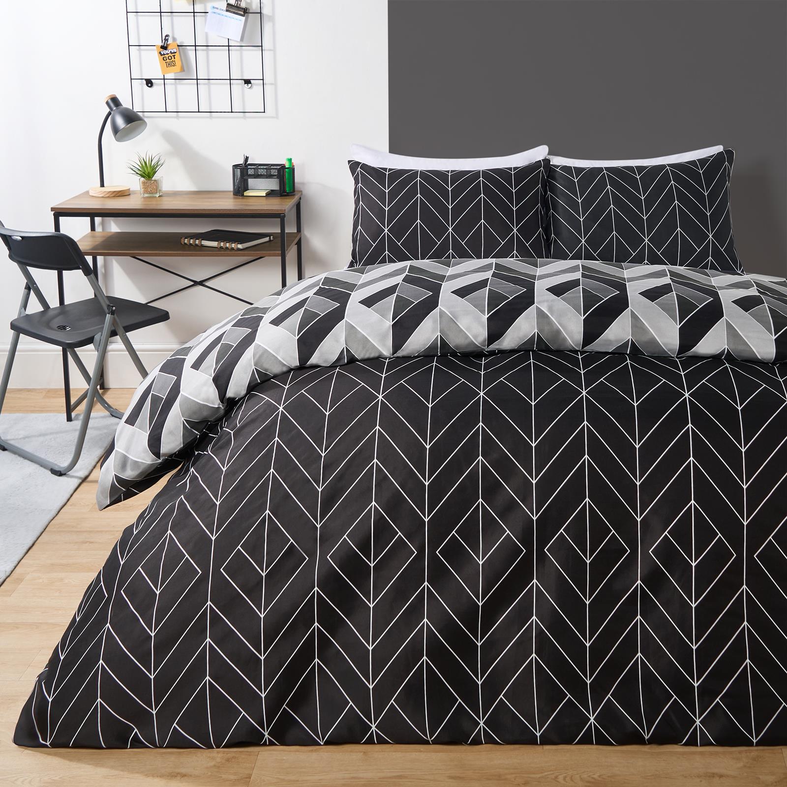 Geo Duvet Cover Bedding Set Pillowcase Reversible Quilt Soft Chevron Double King