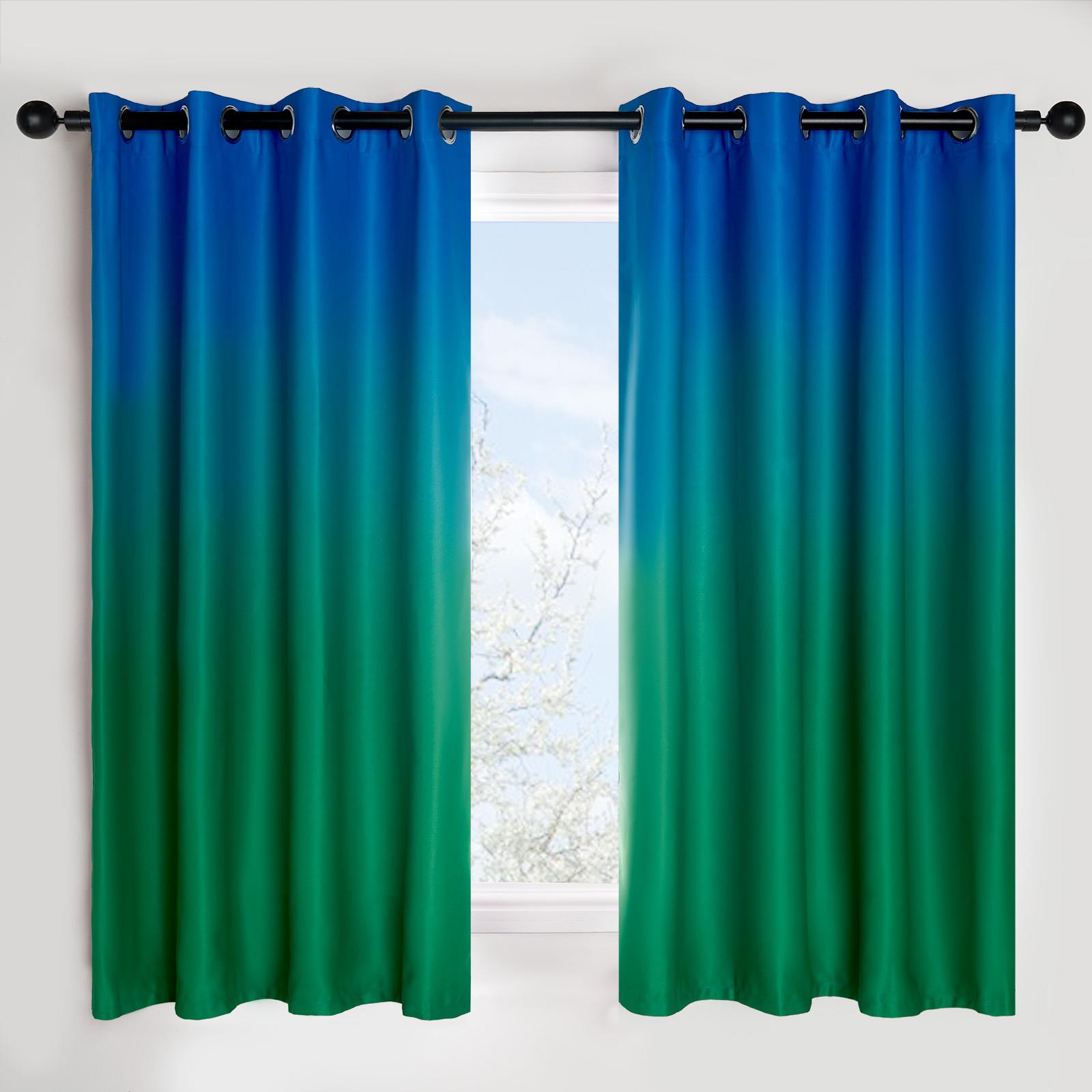 Ombre Eyelet Blackout Kids Curtains Pair of Ring Top Rainbow Ready Made Panels