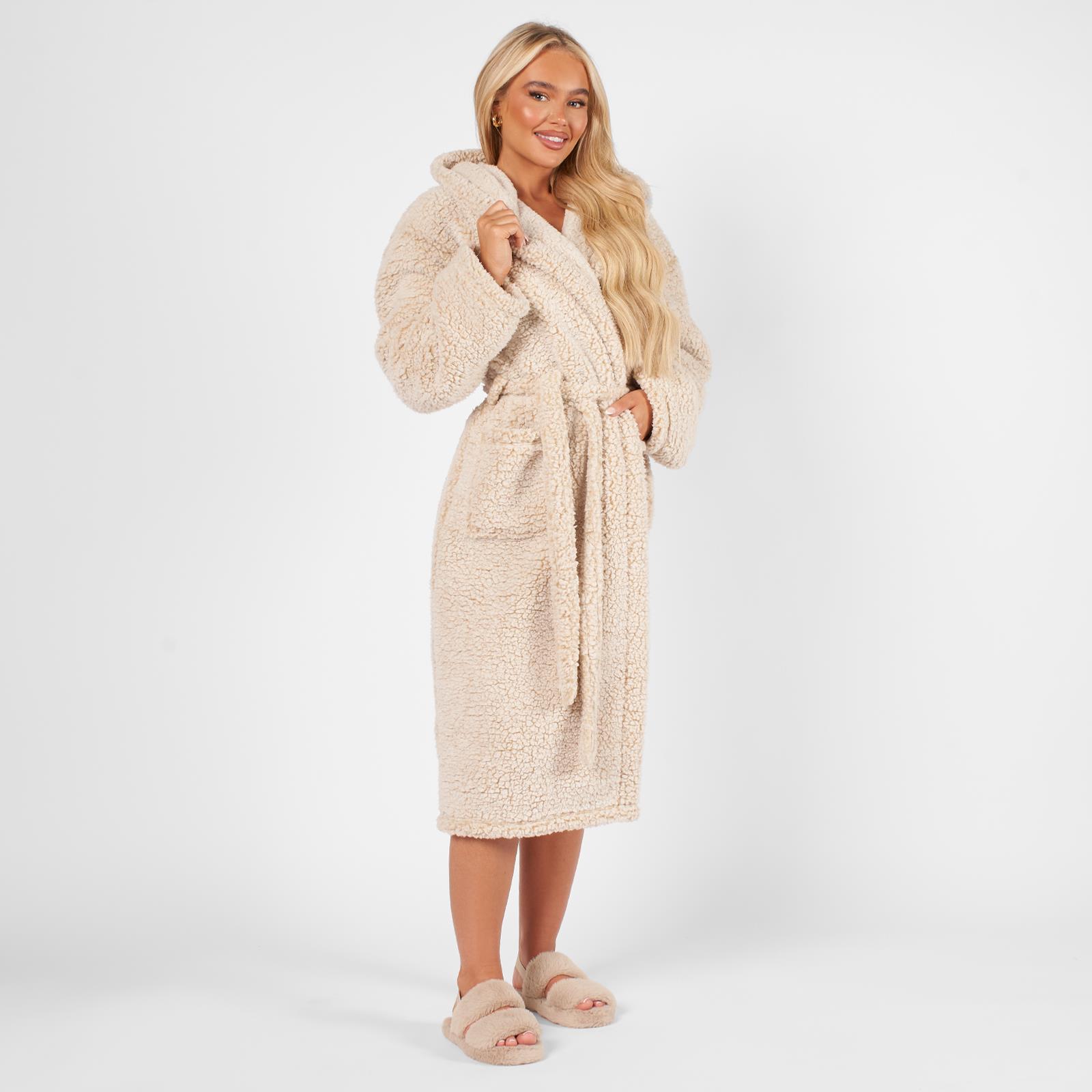 OHS Teddy Marl Fleece Soft Adults Dressing Gown Unisex Full-Length Robe