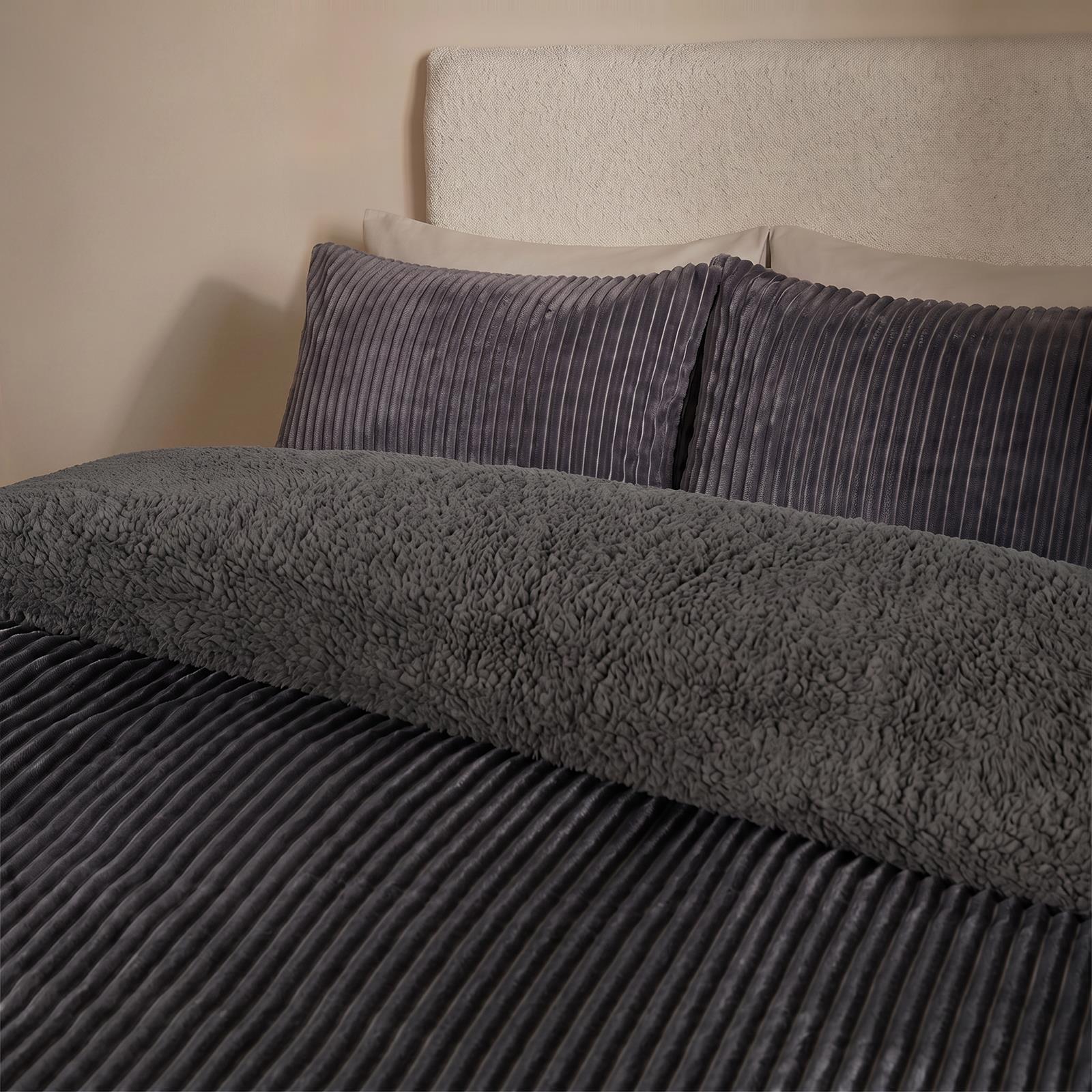 OHS Ribbed Fleece Duvet Cover Set Sherpa Reverse Thermal Supersoft Bedding
