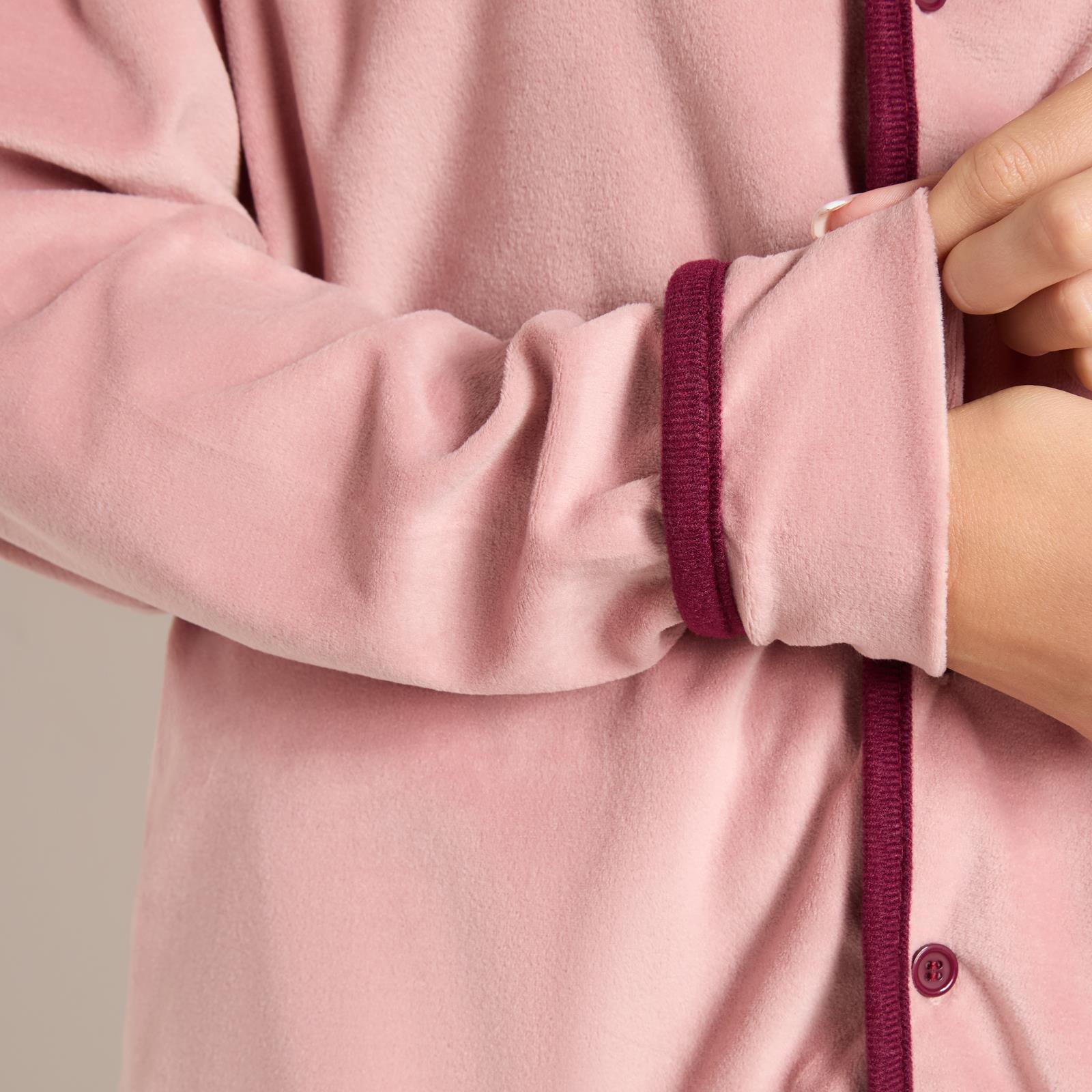 OHS Piped Edge Pyjama Set Button Through Fleece Womens Loungewear Nightwear Pjs