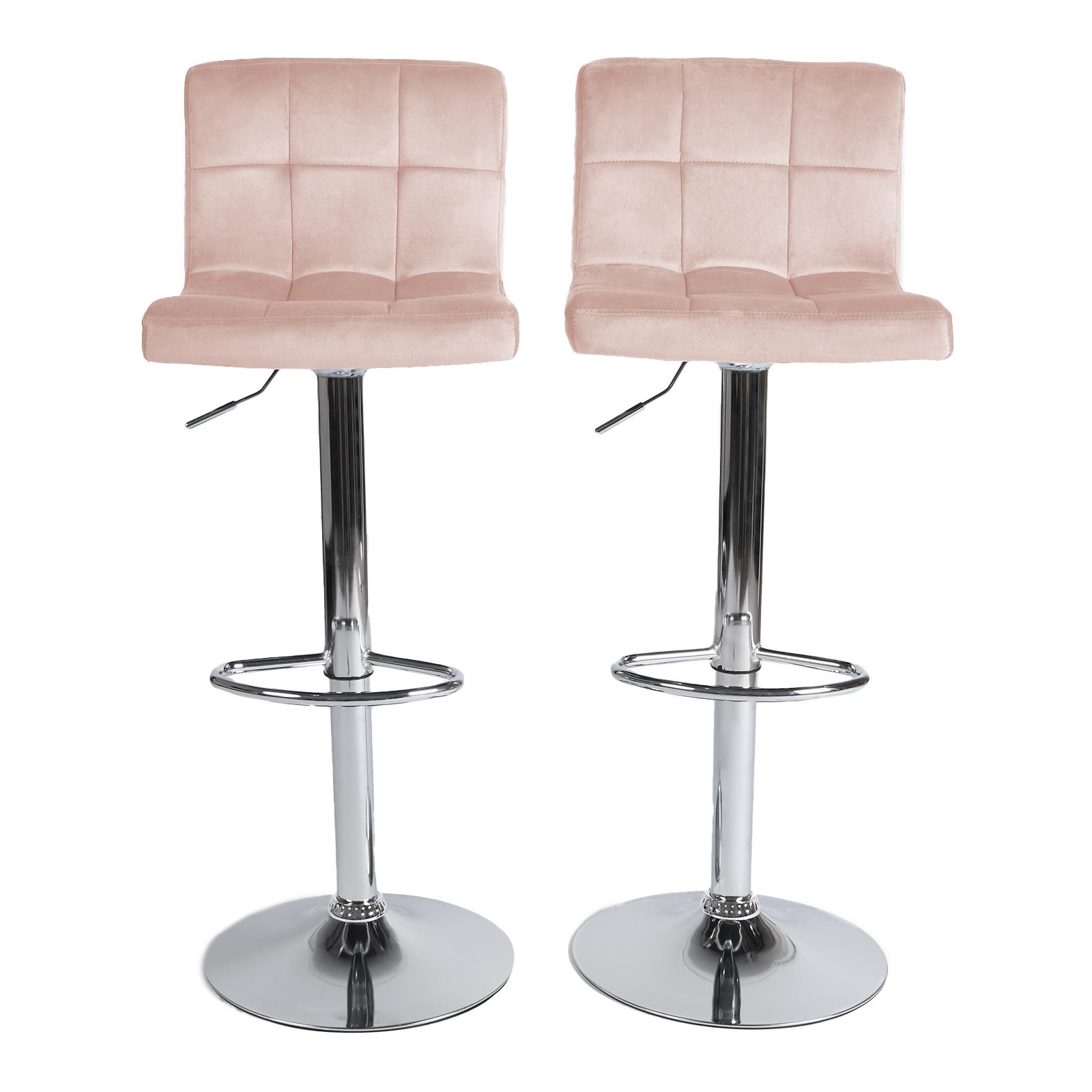 Adjustable Bar Stools x 2 Velvet Swivel Pub Seat Kitchen Breakfast Counter Chair - Picture 20 of 47