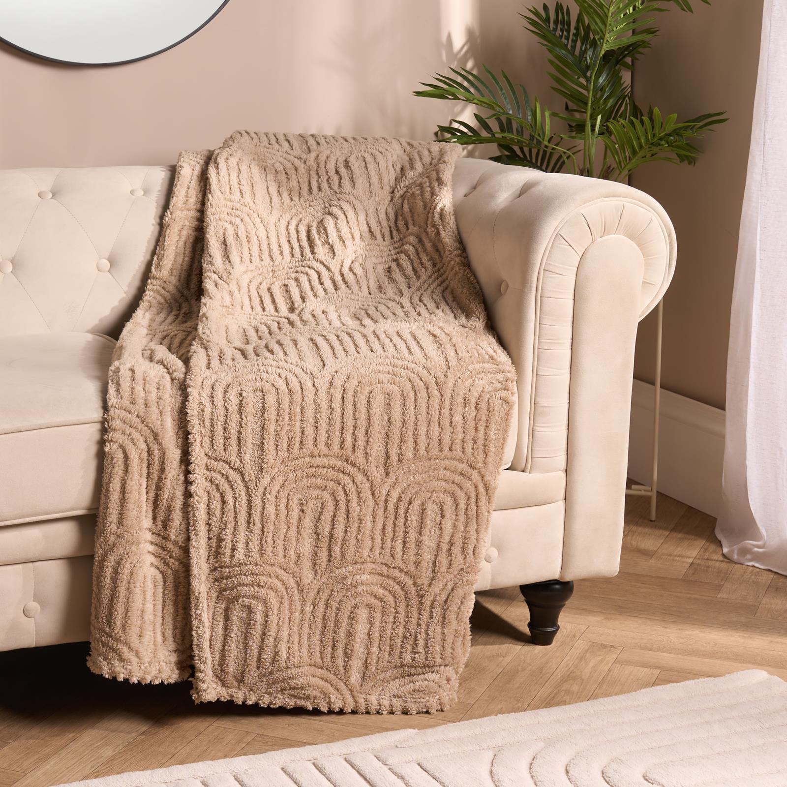 OHS Tufted Arches Throw Teddy Fleece Blanket Winter Soft Warm Bedspread