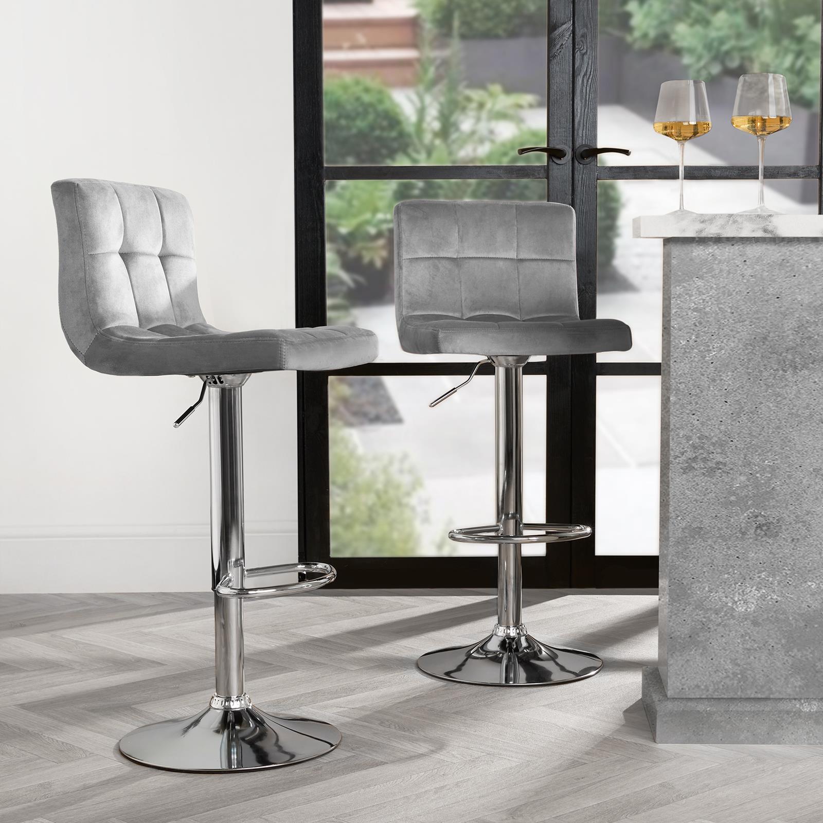Adjustable Bar Stools x 2 Velvet Swivel Pub Seat Kitchen Breakfast Counter Chair - Picture 27 of 47