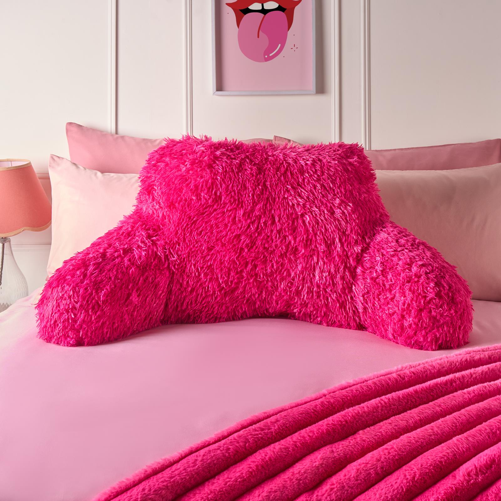 OHS Fluffy Cuddle Cushion Reading Pillow with Arms Lumbar Bed Chair