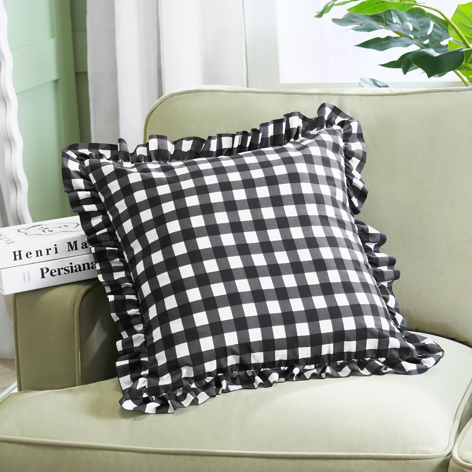 OHS Frill Cushion Covers Faux Linen Soft Square Pillowcases Home Decor Multipack