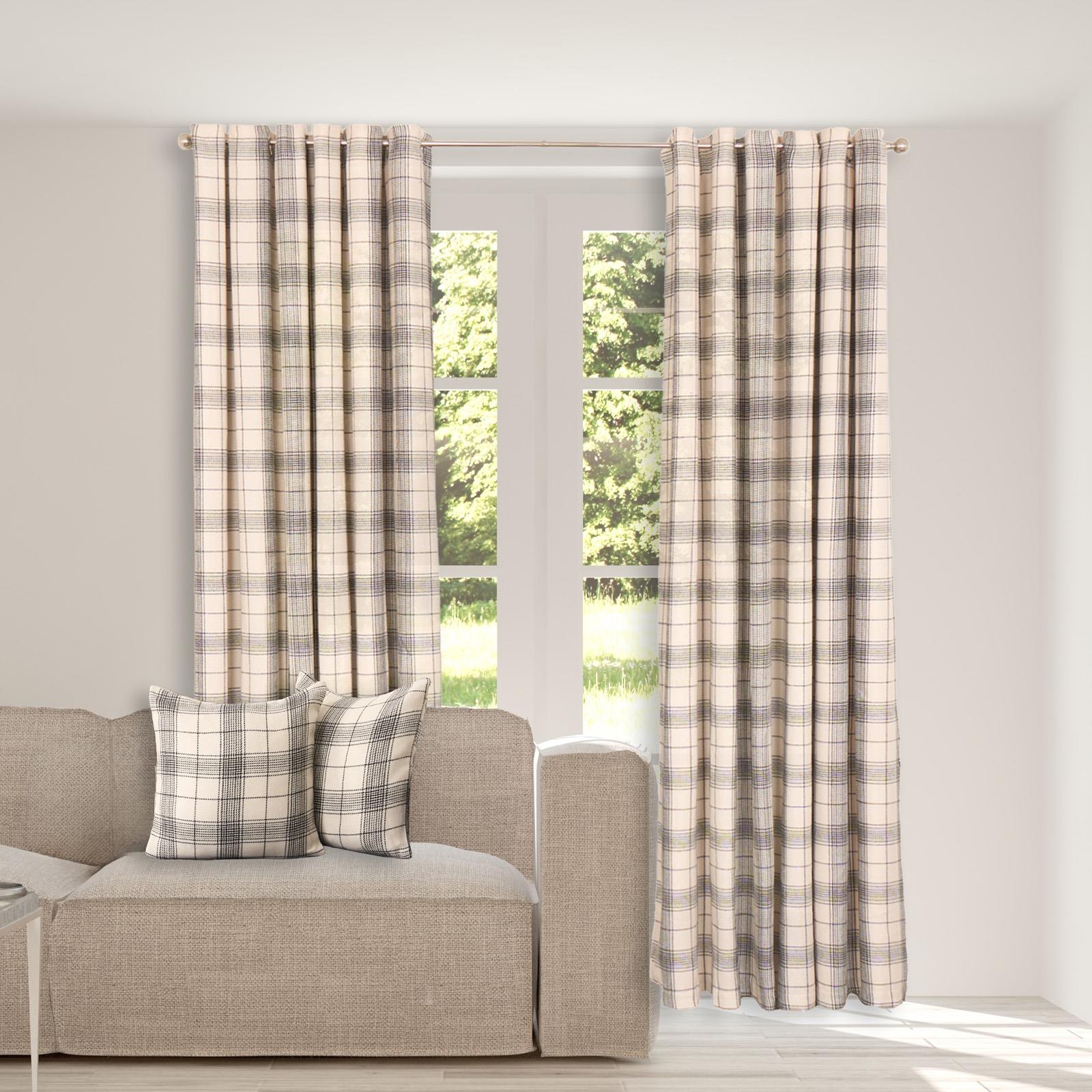 OHS Check Eyelet Curtains Pair Thermal Ring Top Textured Woven Ready Made