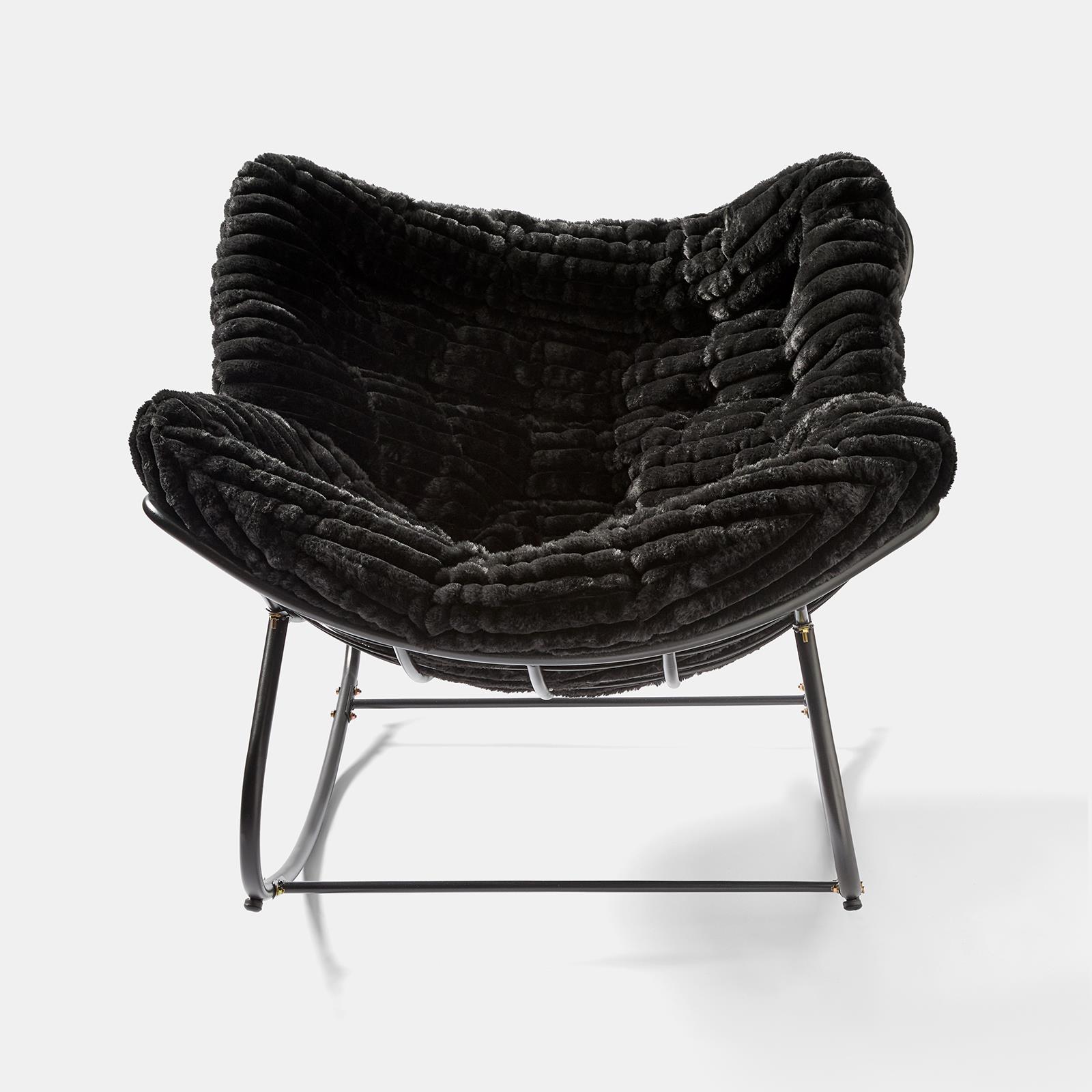 OHS Rocking Chair Ribbed or Smooth Faux Fur Upholstered Metal Frame Cushioned