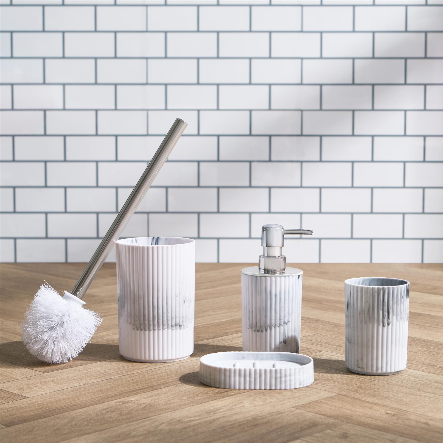 Bathroom Accessories 4 Piece Set Ribbed Soap Dispenser Holder Tumbler Toothbrush - Picture 8 of 20