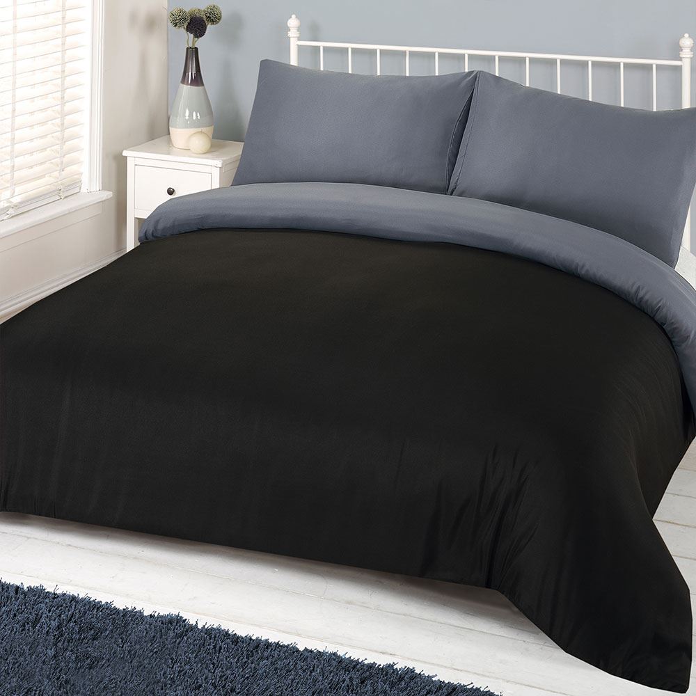 Brentfords Plain Navy Duvet Cover with Pillowcase Reversible Blue Bedding Set