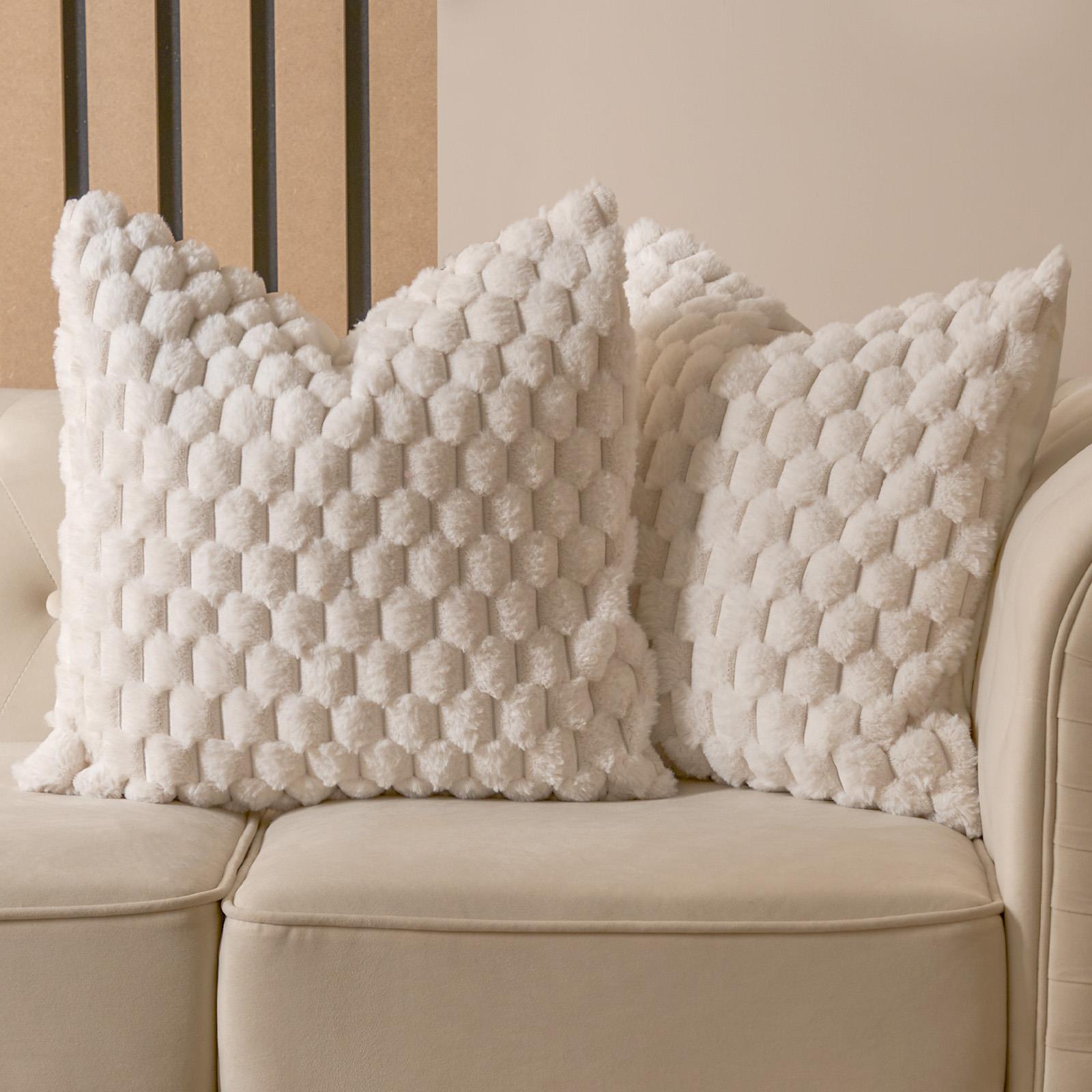 OHS Waffle Cushion Covers Faux Fur Soft Fleece Square Pillowcases Home Decor