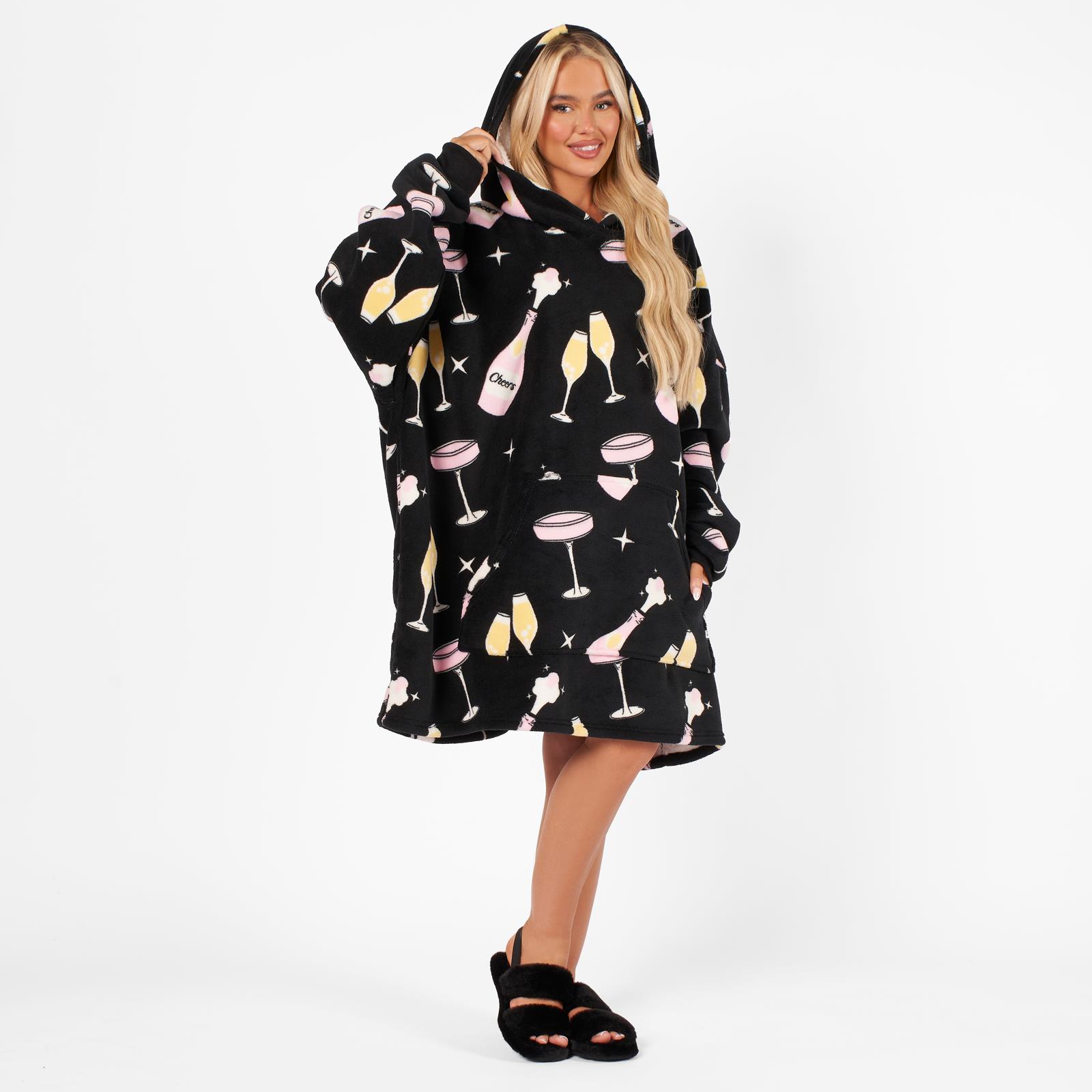 Hoodie Blanket Sherpa Fleece Jumper Oversized Wearable Big Warm Throw Champagne