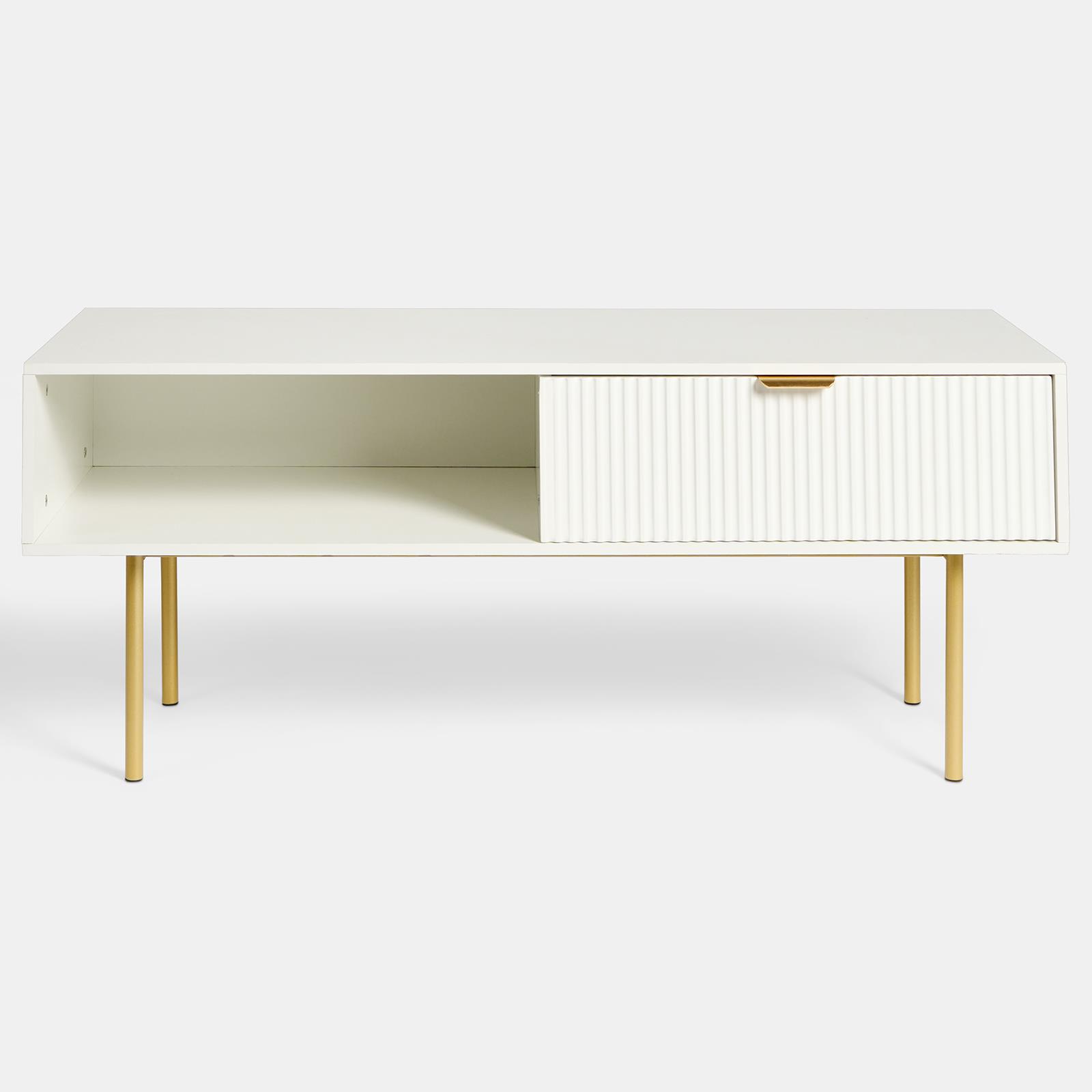 OHS Ribbed Coffee Table with Drawer Engineered Wood Shelf Storage Home Decor