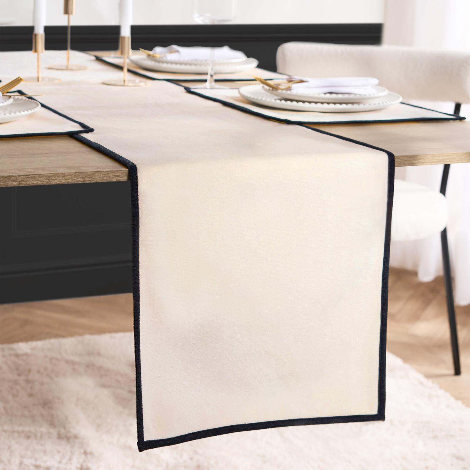 OHS Piped Trim Table Mats Runner Set Matte Velvet Placemats Home Decor