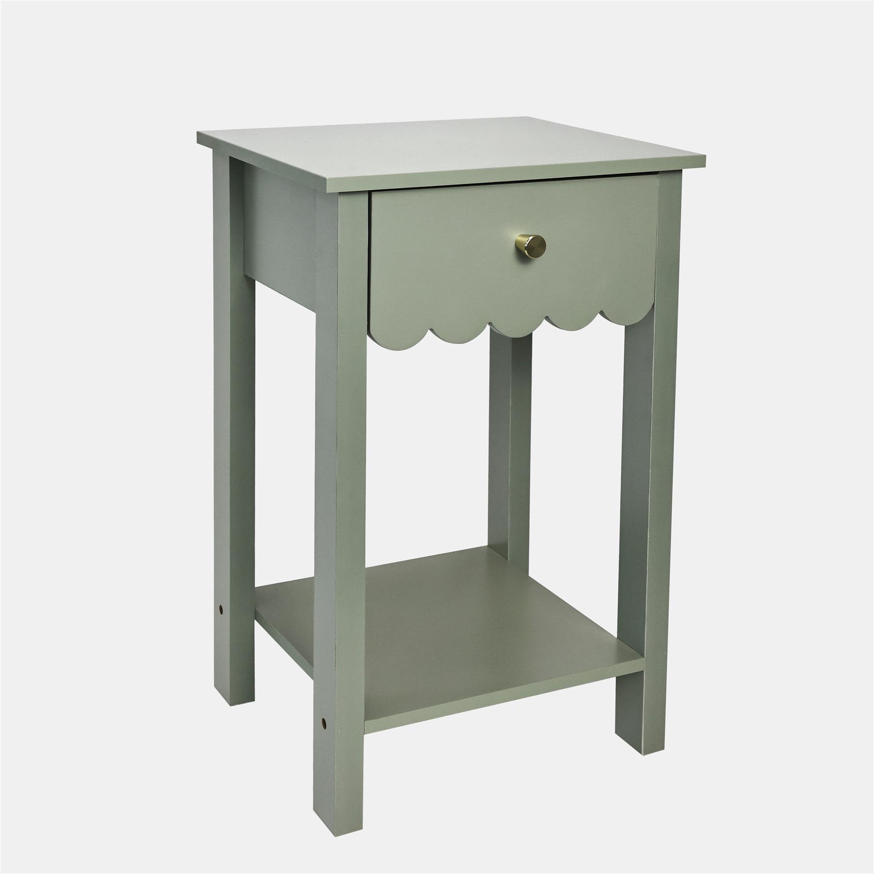 OHS Scallop Bedside Wood Nightstand 1 Drawer Storage Unit End Table Home Decor