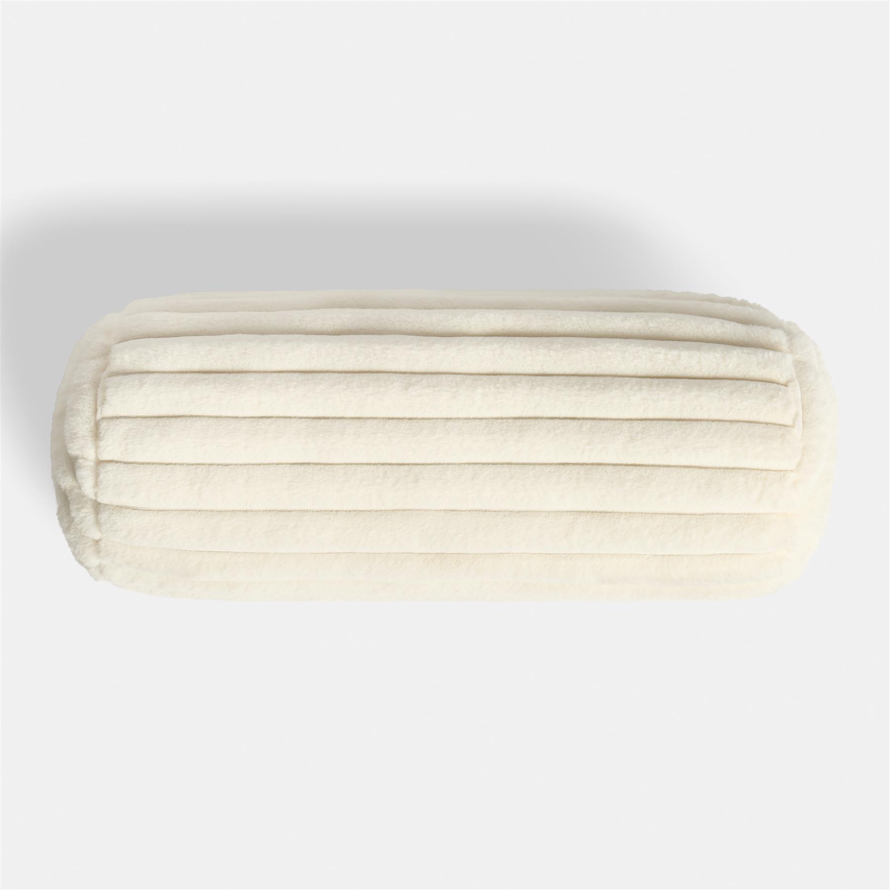 OHS Ribbed Round Bolster Pillow Faux Fur Filled Cushion Soft Neck Roll