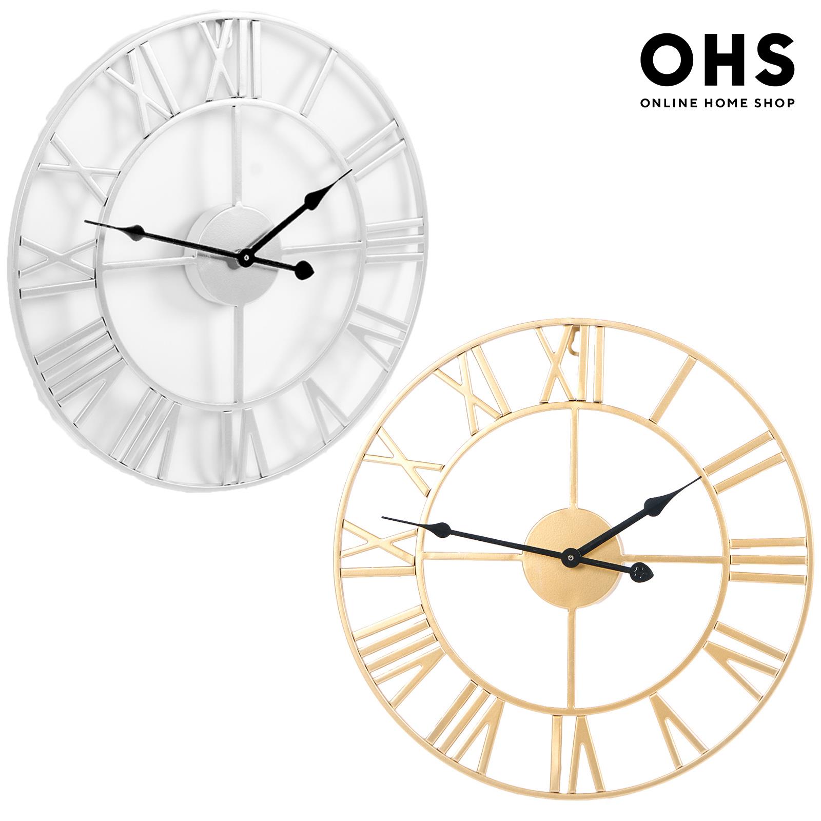 Large Wall Clock Roman Numerals Skeleton Big Open Round Face Living Room Kitchen