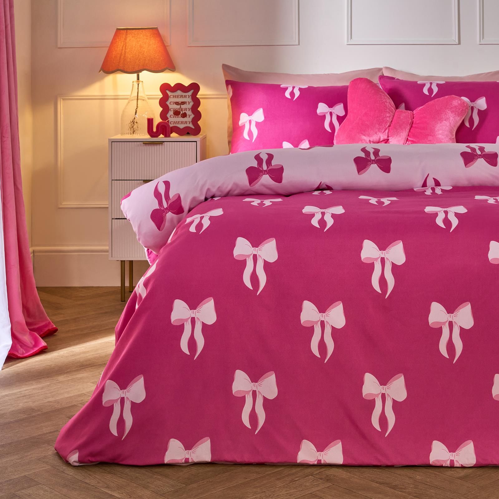 OHS Bow Reversible Duvet Cover Set with Pillowcase Polycotton Microfibre Bedding