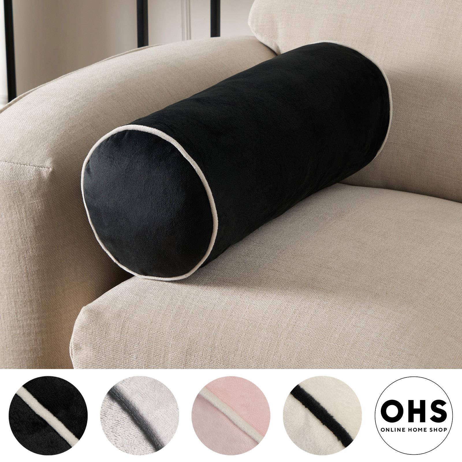 OHS Piped Edge Bolster Cushion Matte Velvet Bedroom Sofa Plump Filled Pillow