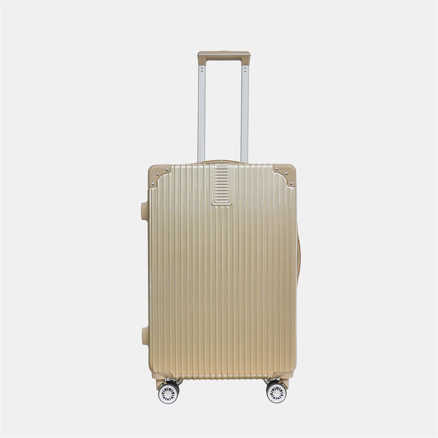 OHS Metallic Effect Suitcase Set 3-Piece Hard Shell Luggage 4 Wheel ABS