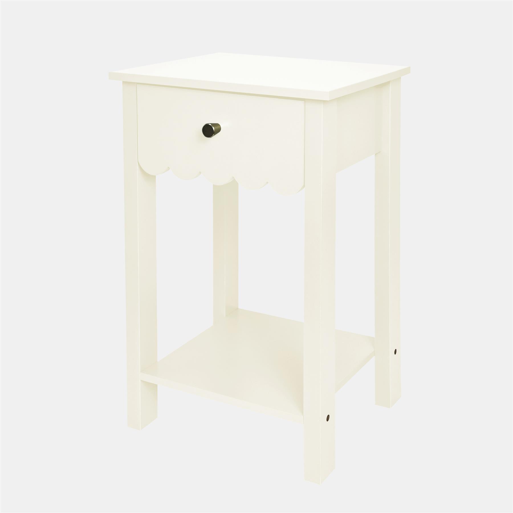 OHS Scallop Bedside Wood Nightstand 1 Drawer Storage Unit End Table Home Decor