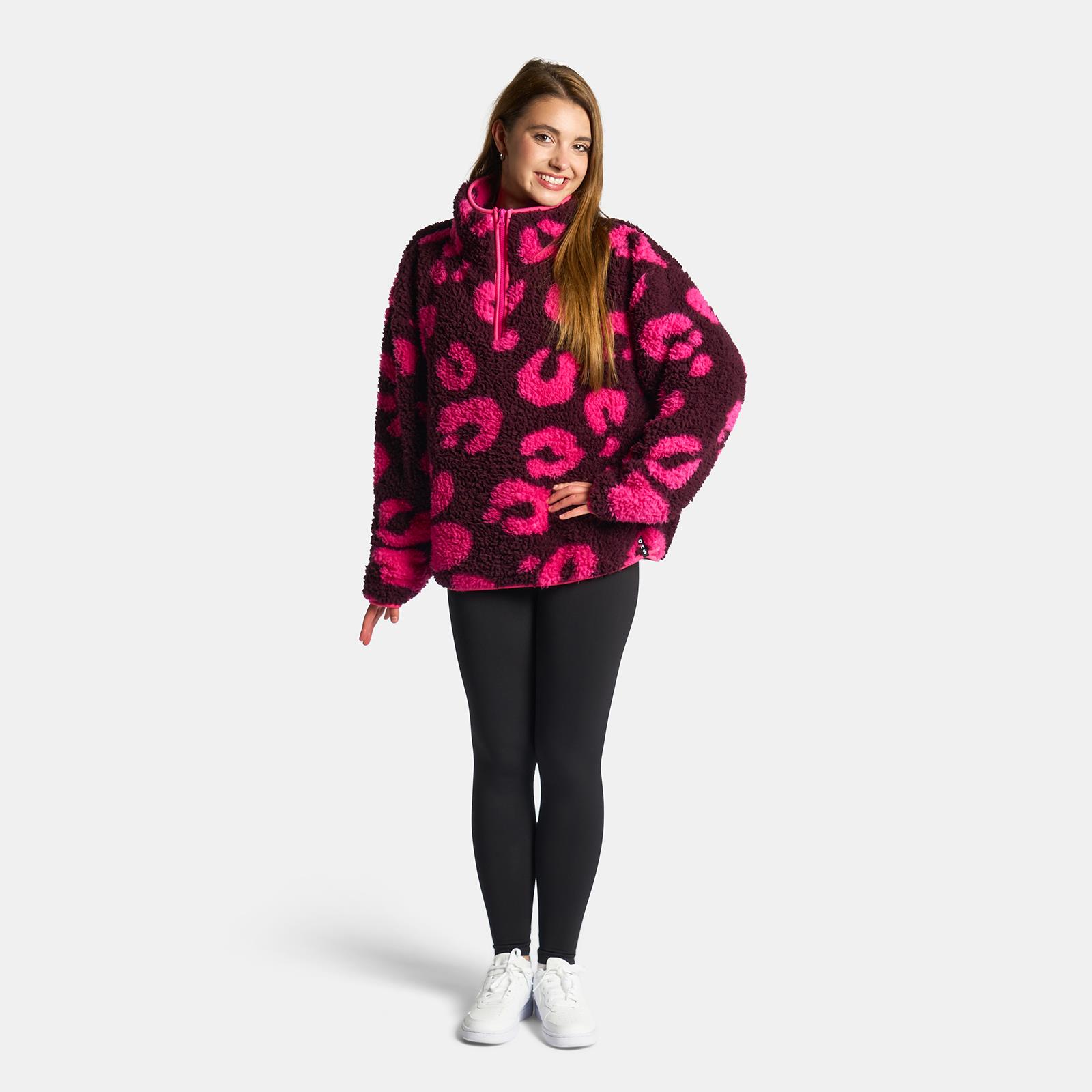 OHS Print Teddy Fleece Half Zip Jumper Womens Pullover Sweatshirt Long Sleeve