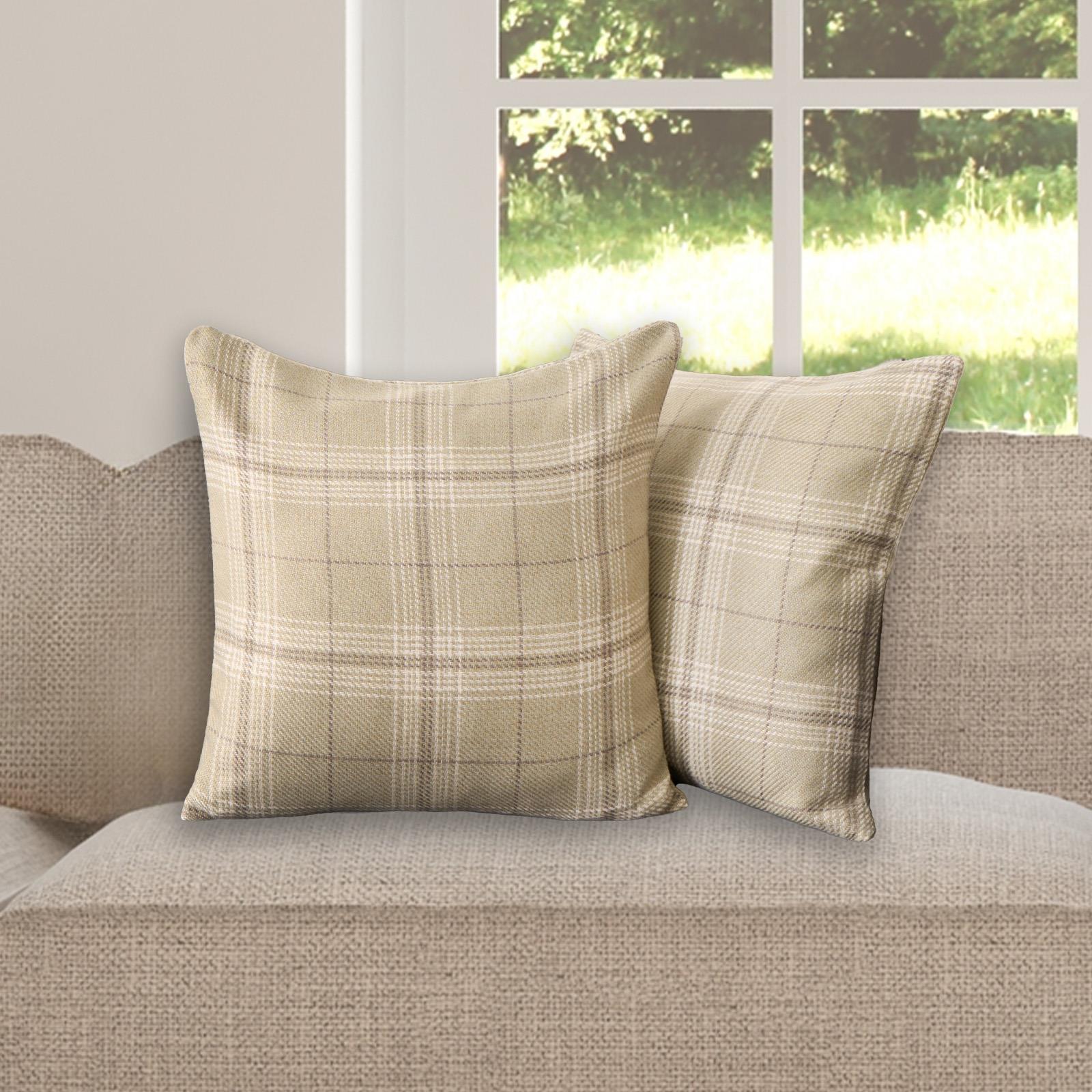 OHS Woven Check Cushion Covers 2 Pack Cases Luxury Home Decor