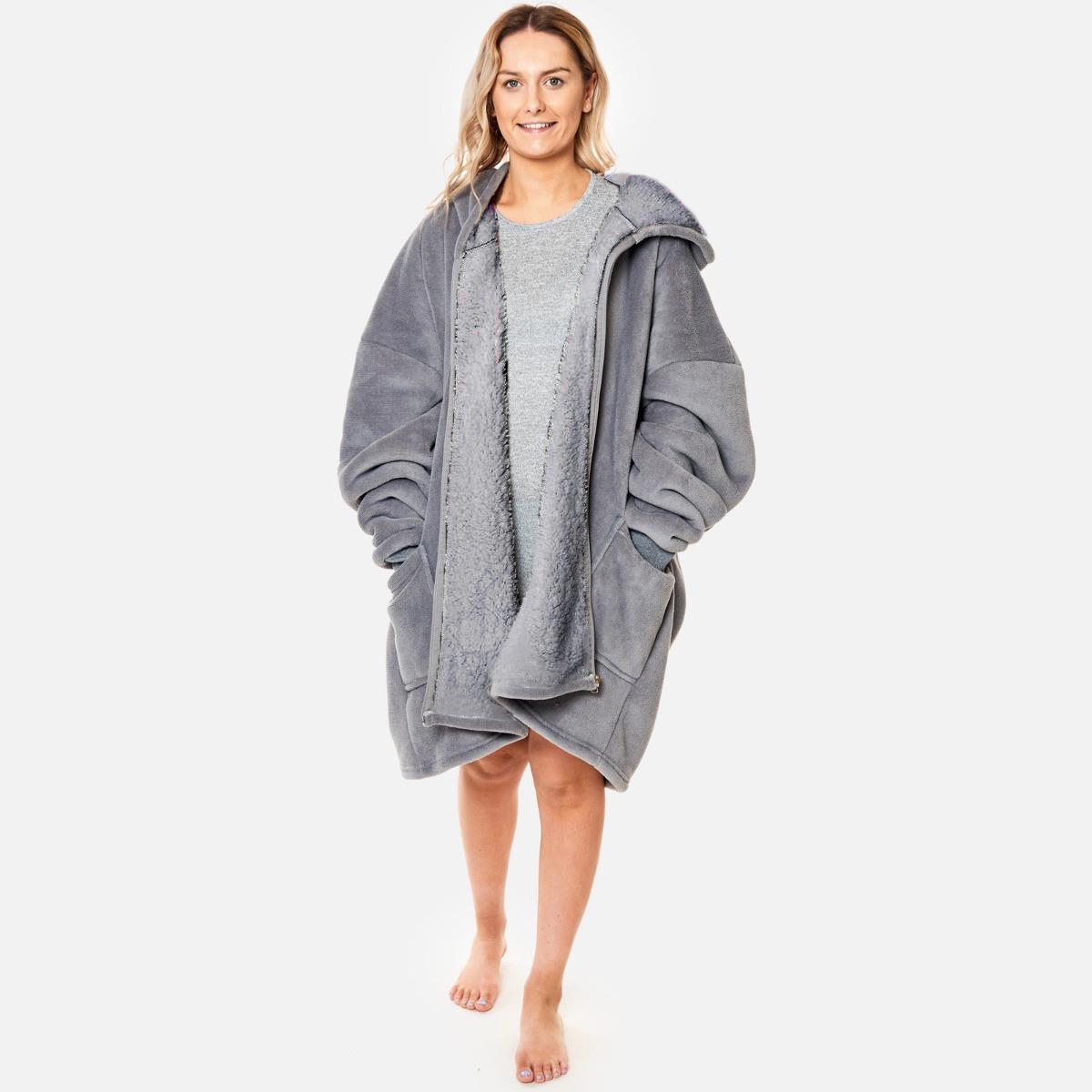 OHS Zip Up Hoodie Blanket Oversized Sherpa Fleece Thermal Sweatshirt Jumper