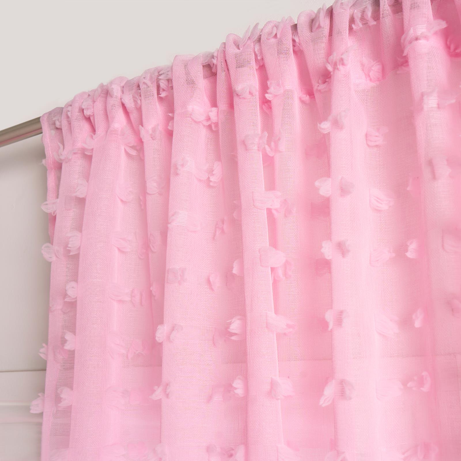 OHS Pompom Tufted Voile Net Curtains Pair 2 Window Panels Slot Top Set 55