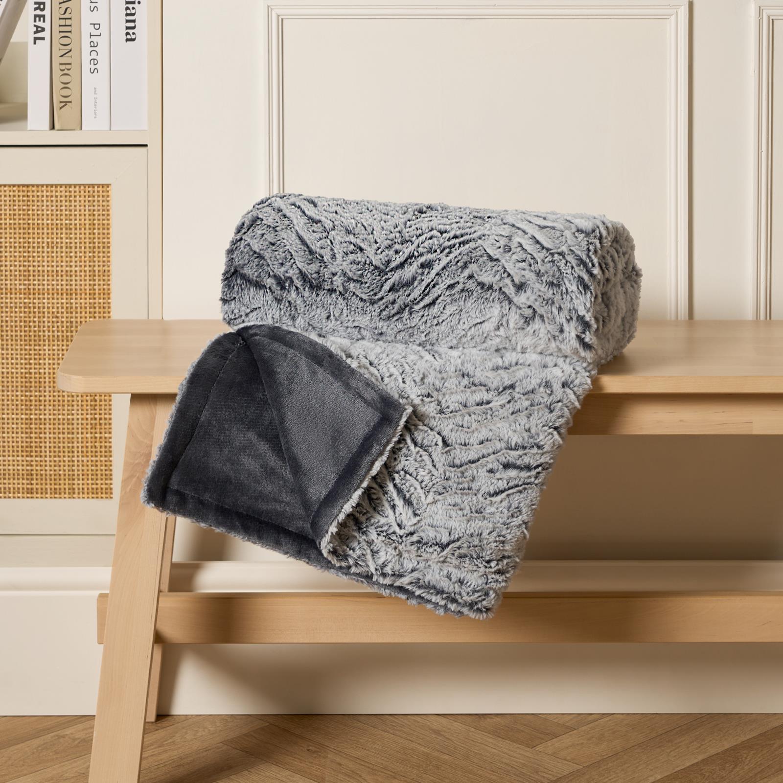 Faux Fur Fleece Throw Bed Blanket Plush Two Tone Warm Super Soft Sofa Bedspread