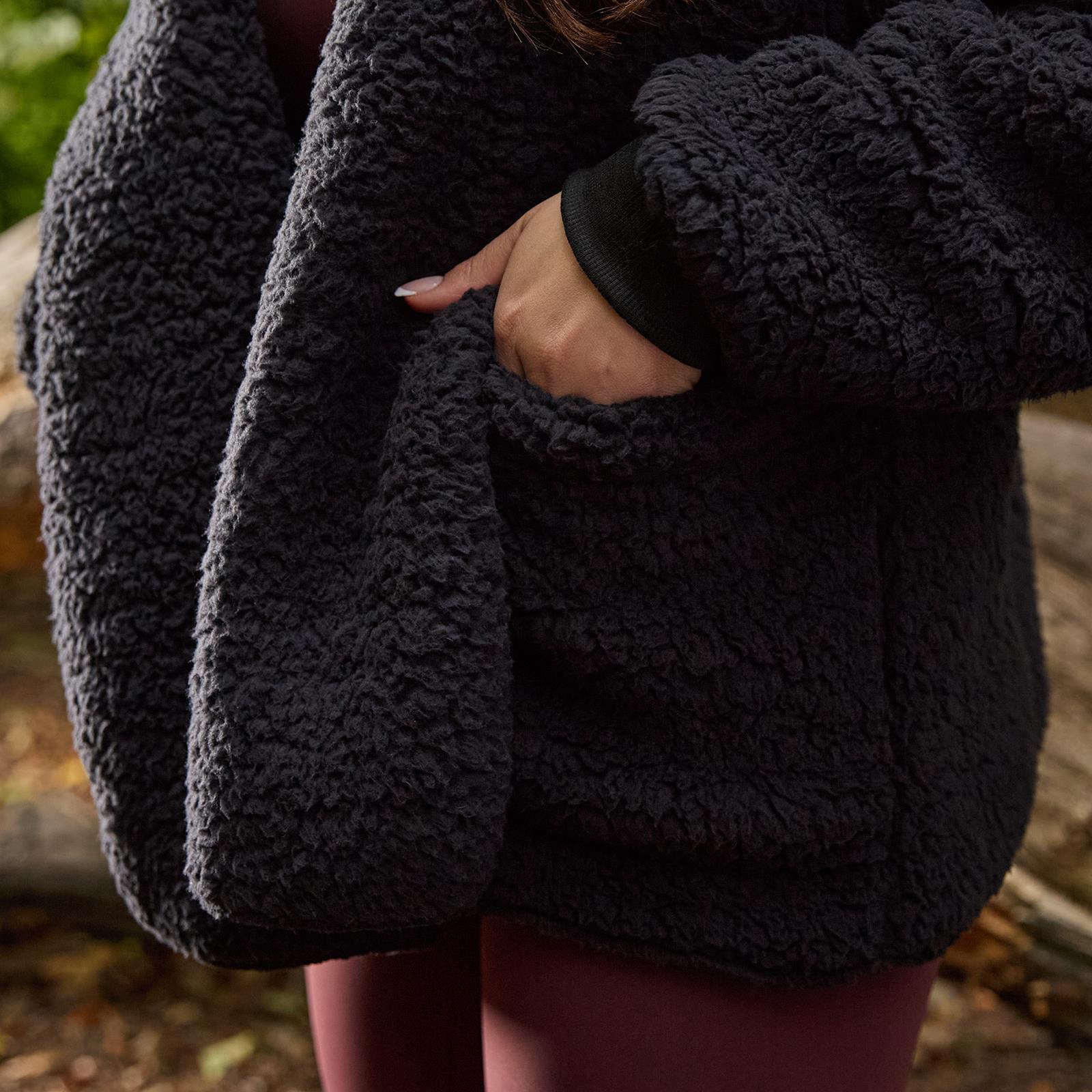 OHS Waterfall Short Cardigan Teddy Fleece Open Front Wrap Loungewear Outwear
