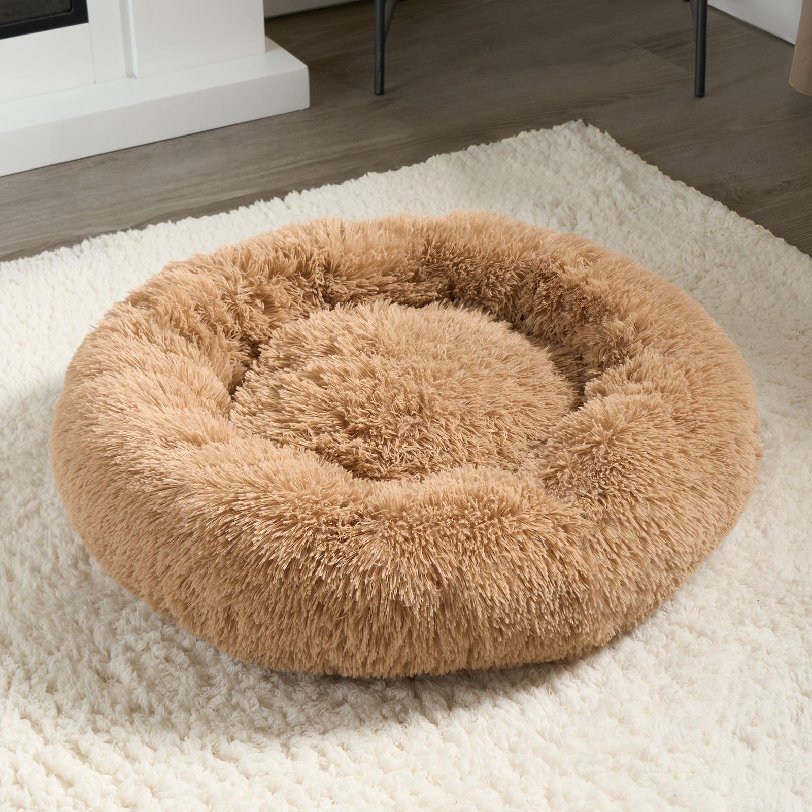 OHS Pet Bed Calming Fluffy Plush Fleece Dog Anti Anxiety Round Donut Washable