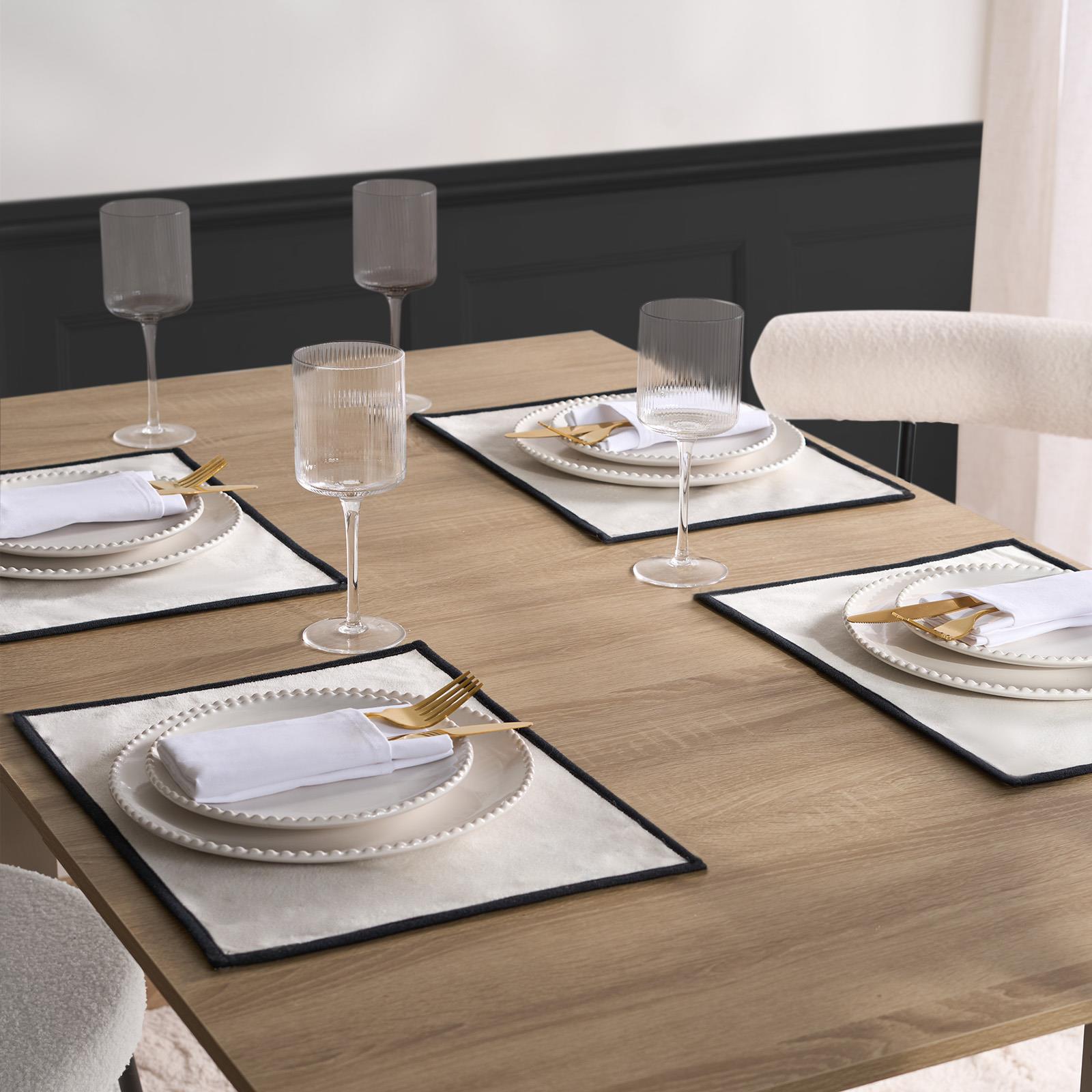 OHS Piped Trim Table Mats Runner Set Matte Velvet Placemats Home Decor