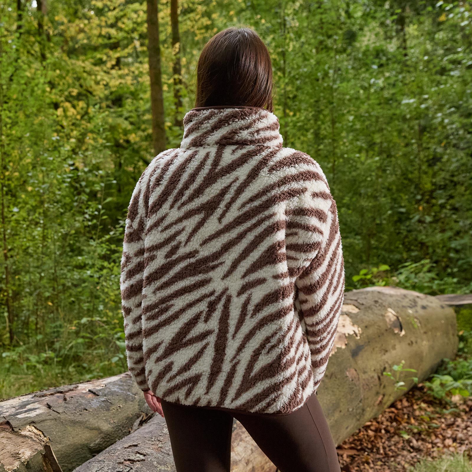 OHS Zebra Half Zip Hoodie Teddy Fleece Winter Thermal Jumper Pullover