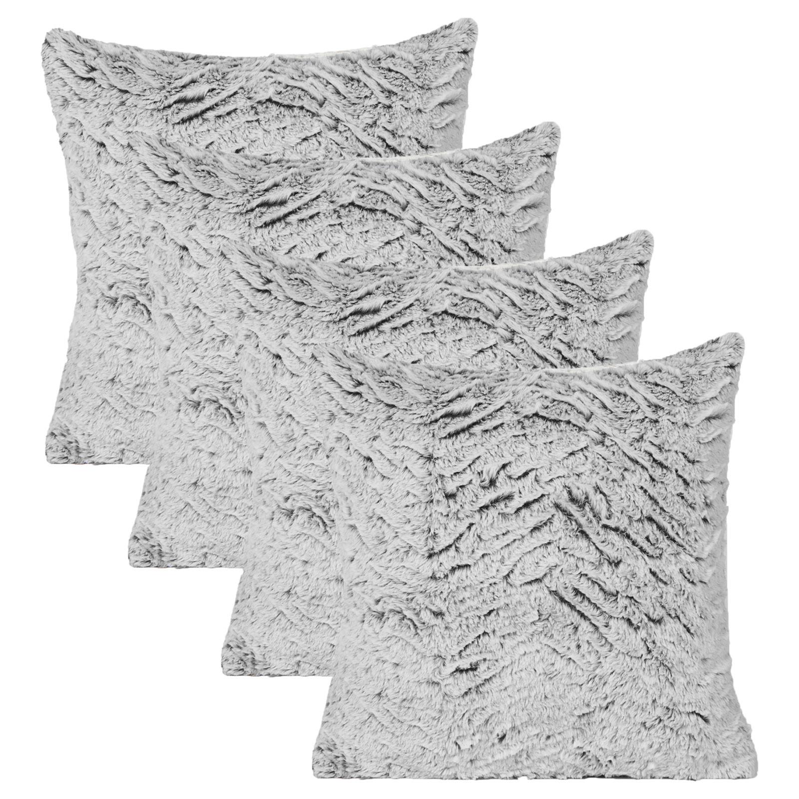 Cushion Covers Faux Fur Fleece Pack of 2/4 Filled Case Pad Two Tone Home Decor