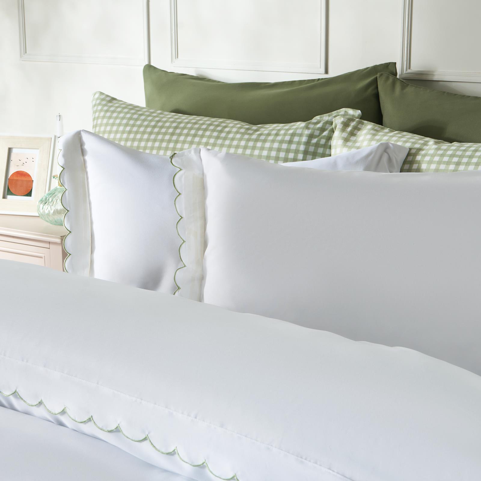 OHS Scallop Edge Bedding Set Microfibre Contrast Duvet Cover with Pillowcase