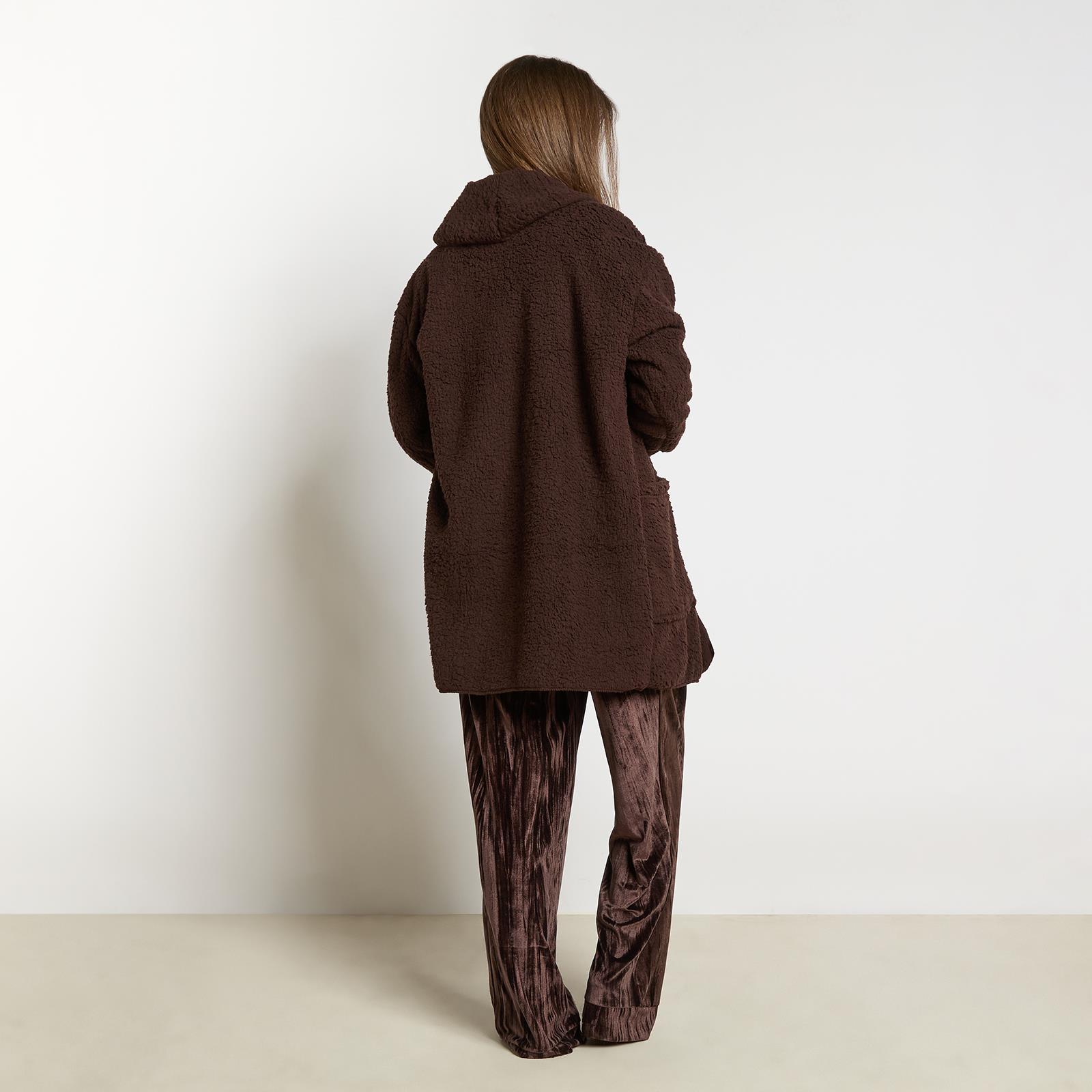 OHS Waterfall Cardigan Warm Teddy Fleece Open Front Wrap Loungewear Outwear