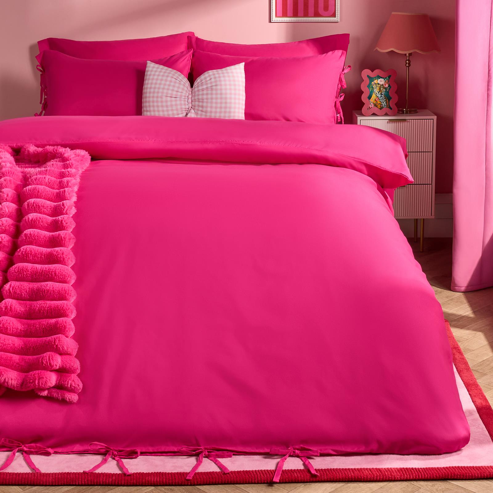 OHS Bow Tie Duvet Cover Plain Dye Soft Cosy Bedding Set with Pillowcase