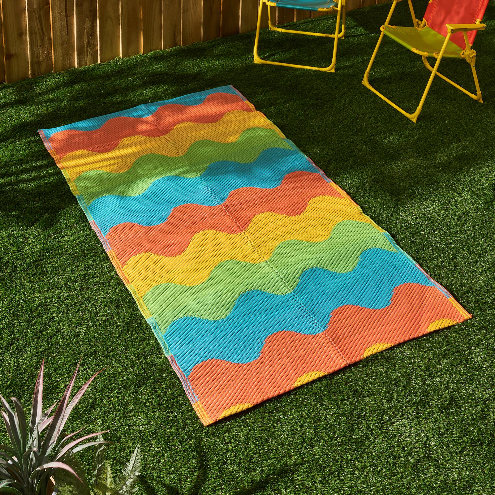 OHS Garden Rug Waved Lines Print Outdoor Waterproof Area Mat Patio Decor
