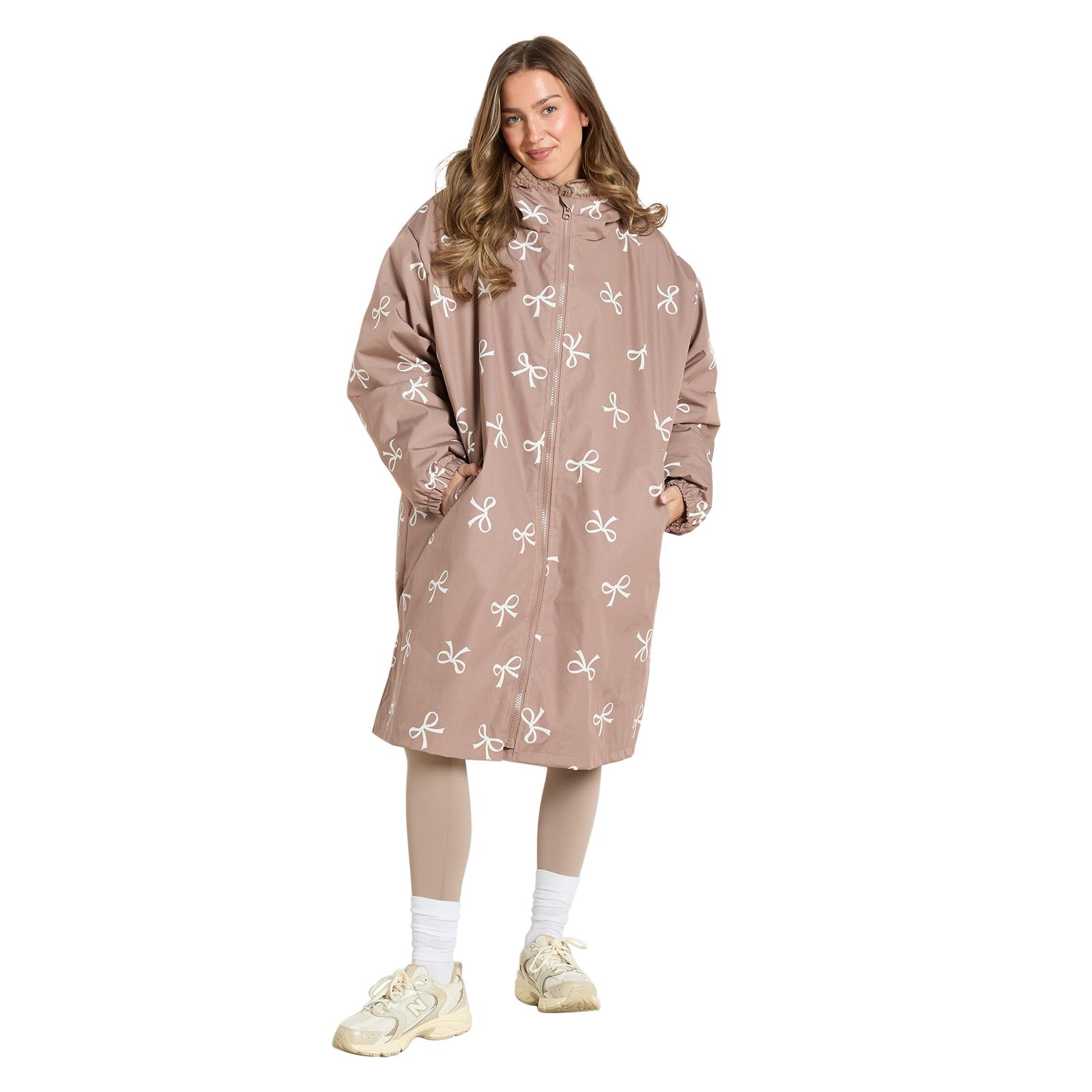 OHS Bows Print Drying Changing Robe Sherpa Lined Water Resistant Oversized Coat