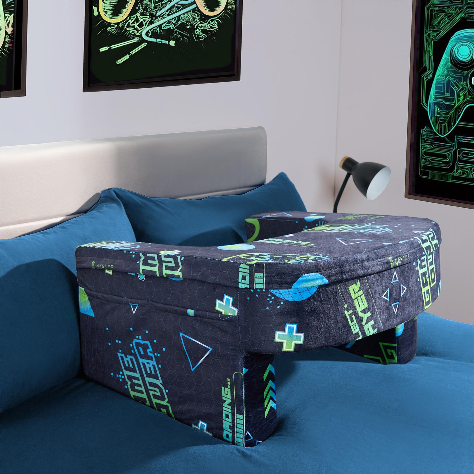 OHS Gaming Lap Pillow Cushion Matte Velvet Filled Laptop Table Tray with Pockets