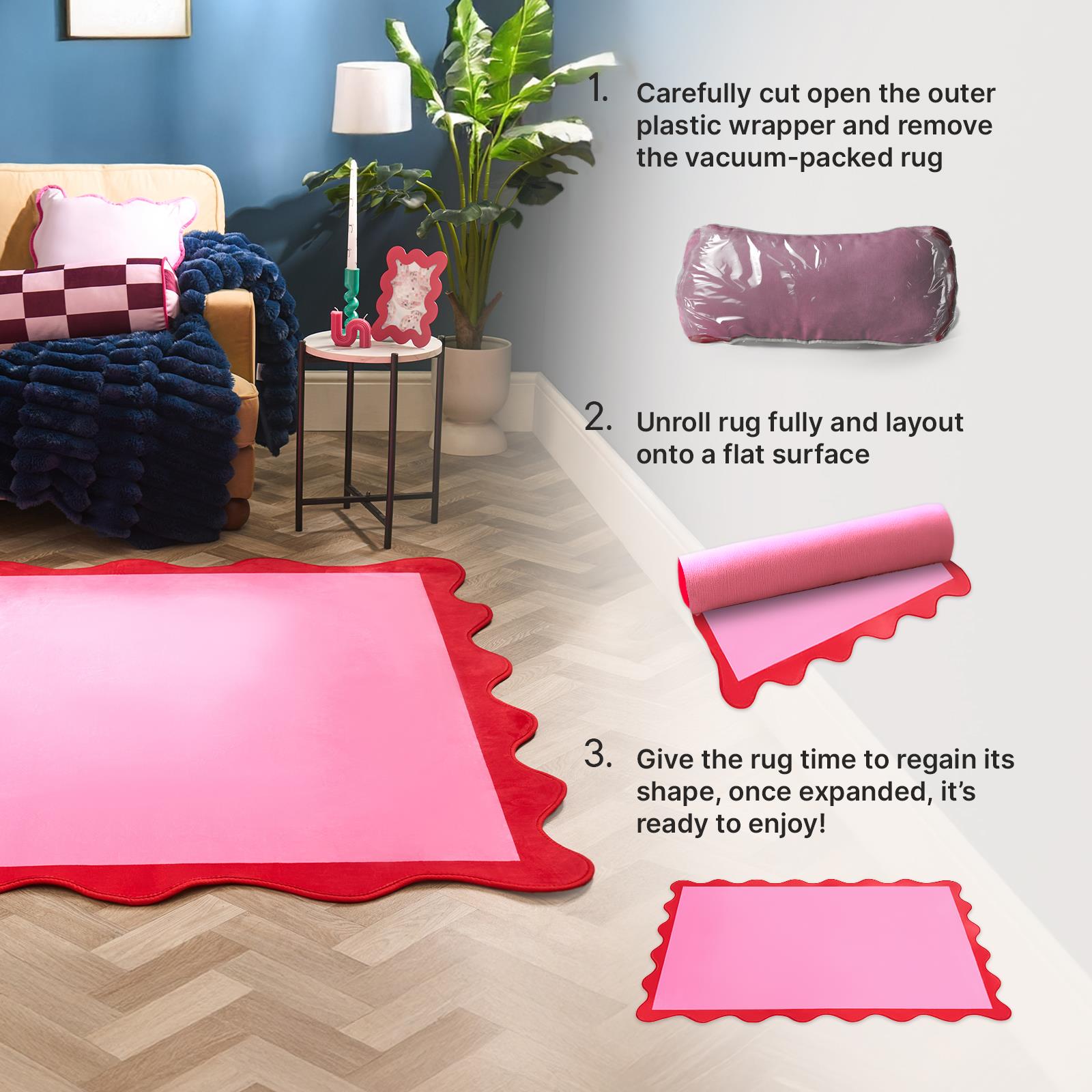 OHS Scallop Edge Rug Non Slip Soft Modern Carpet Living Room Bedroom