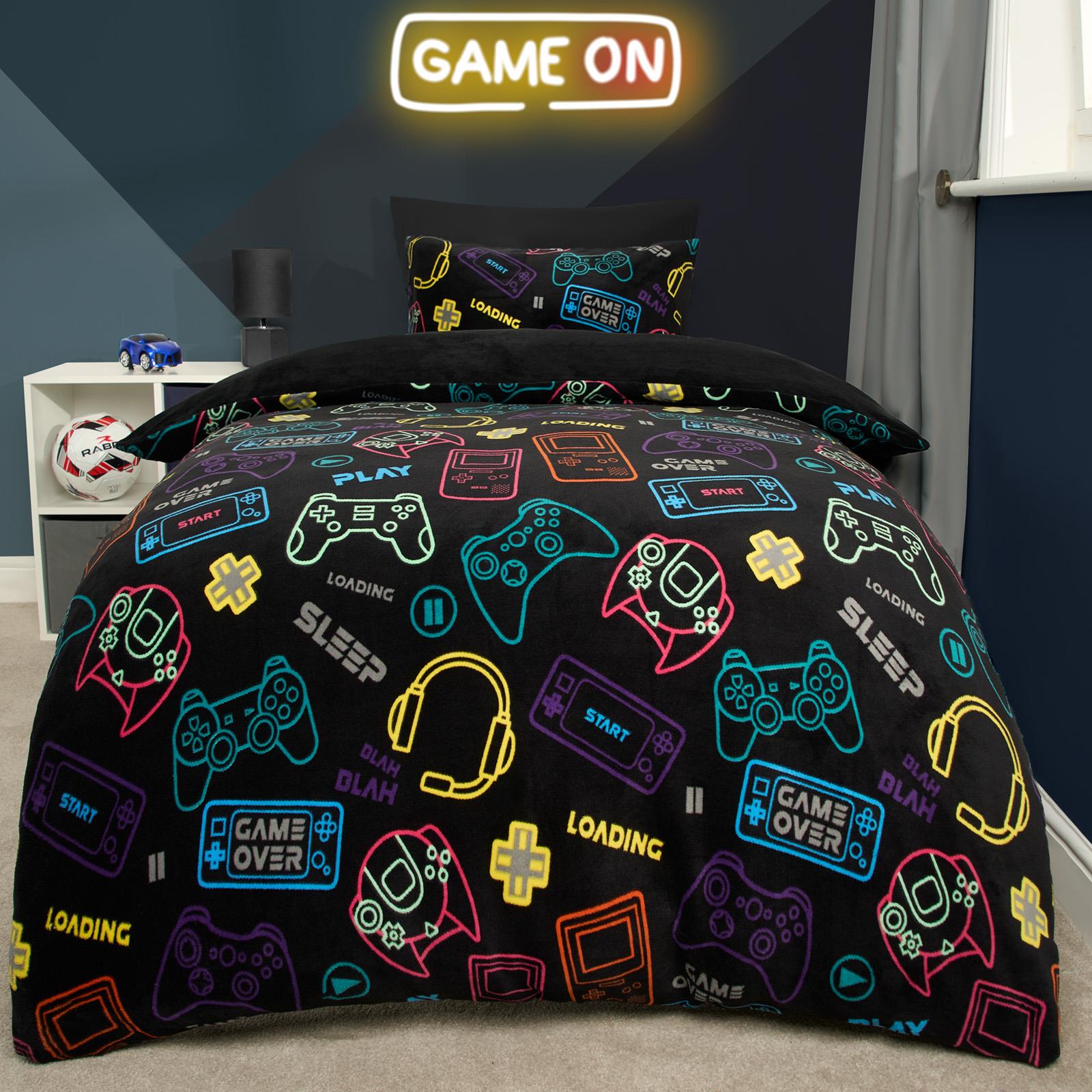 OHS Gaming Print Bedding Set Soft Thermal Fleece Duvet Cover with Pillowcase