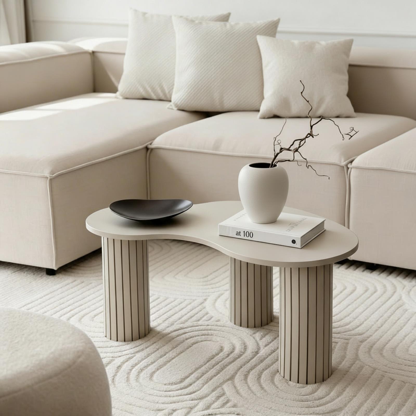 OHS Madison Coffee Table Ribbed MDF Irregular Living Room Home Decor