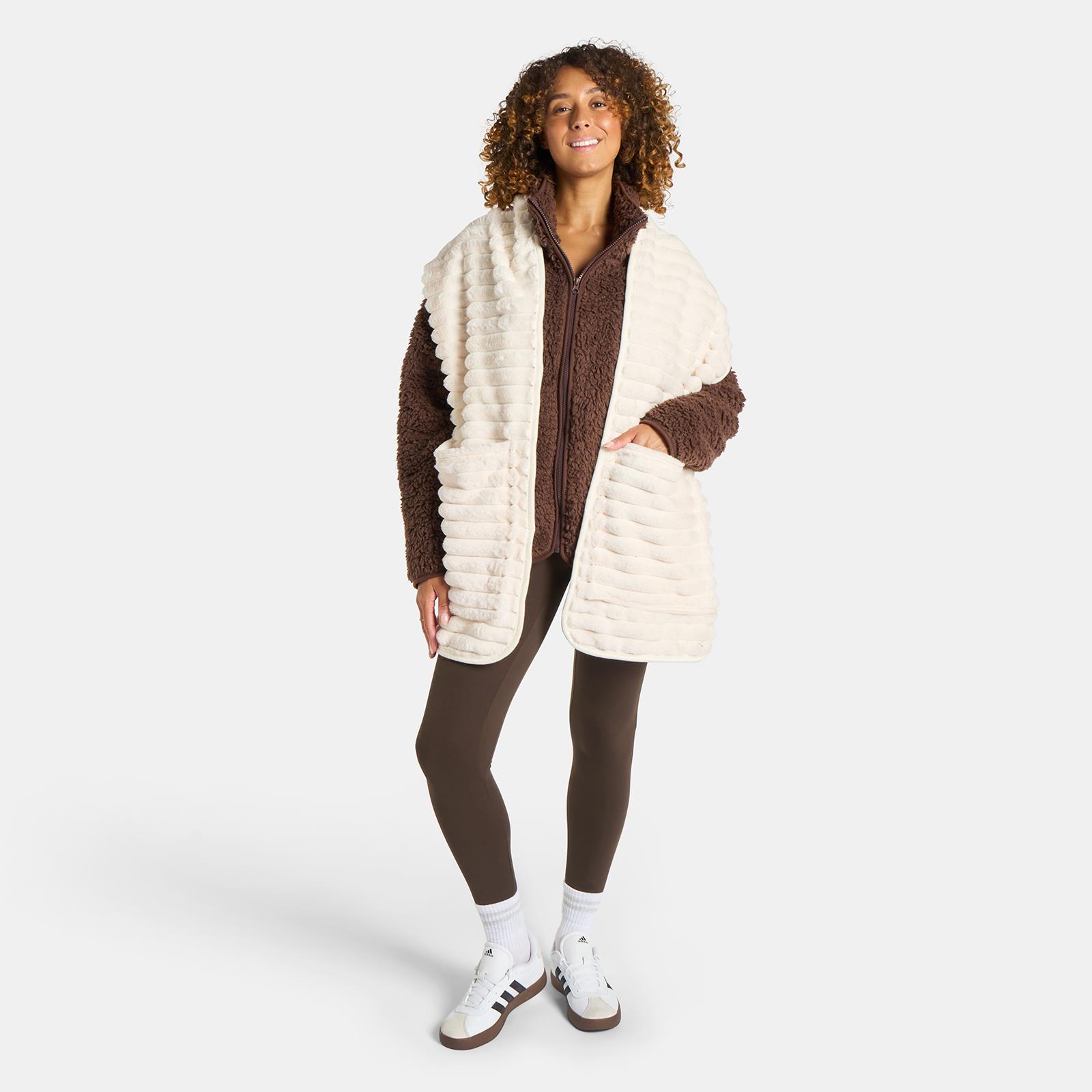 OHS Faux Fur Pocket Scarf Ribbed Fleece Fluffy Thermal Winter Wrap Hand Warmer