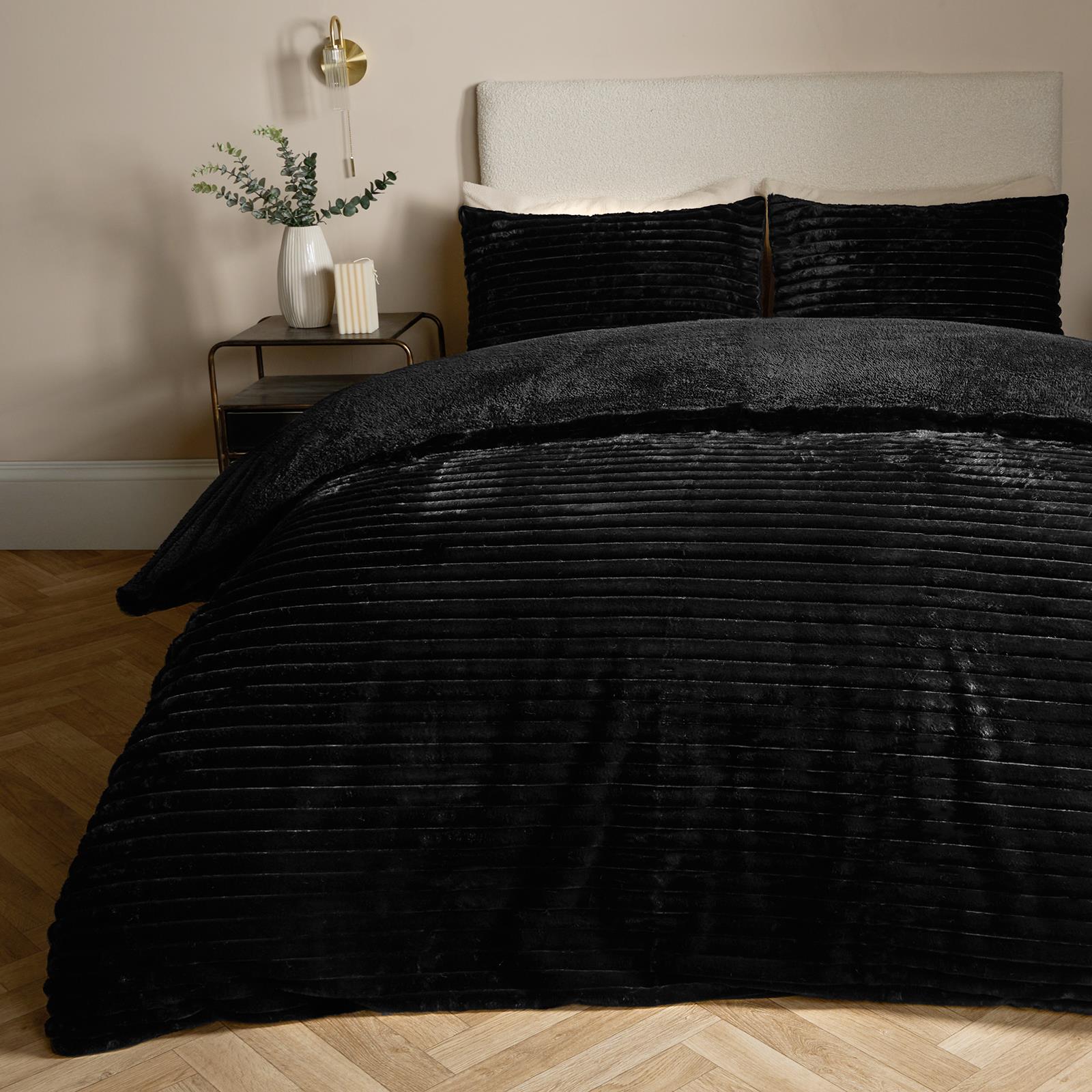 OHS Ribbed Fleece Bedding Set Soft Faux Fur Thermal Duvet Cover with Pillowcase 