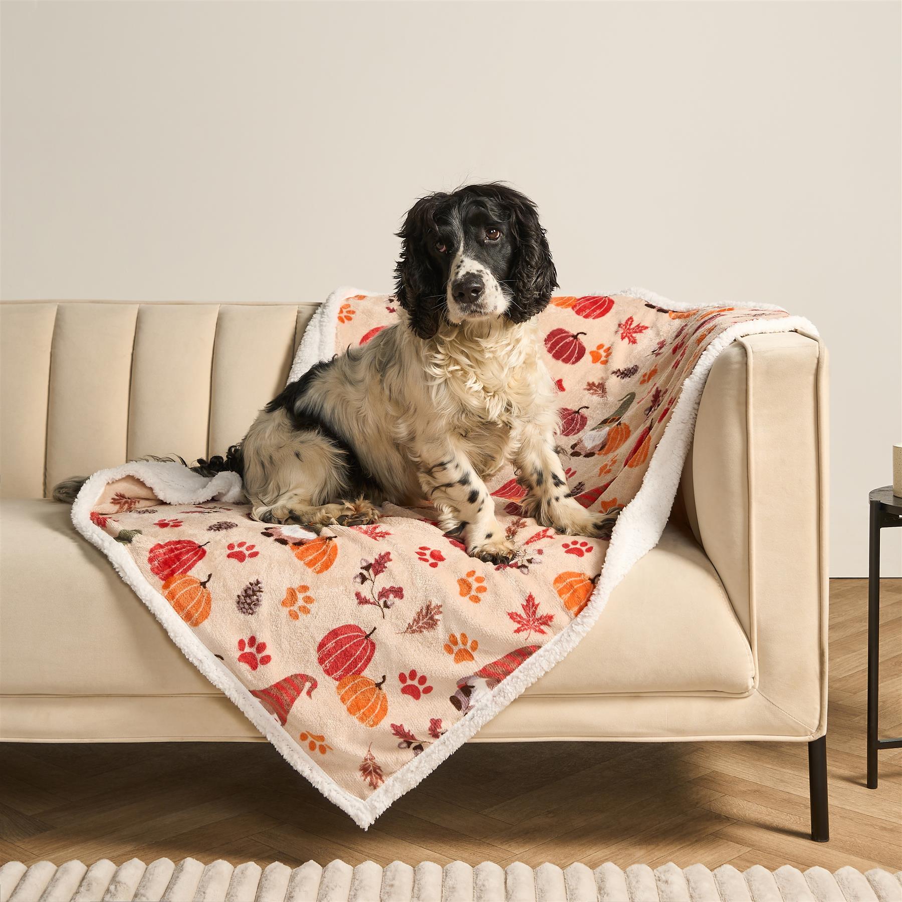 OHS Paw Pet Blanket Reversible Sherpa Fleece Dog Cats Thermal Calming Throw
