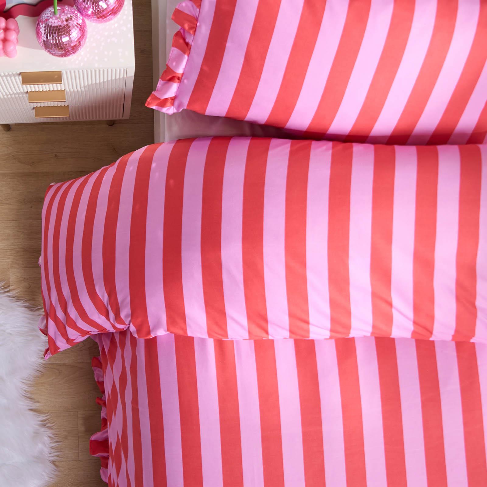 Frill Duvet Cover Bedding Set Pillowcase Stripe Quilt Luxury Double King Size
