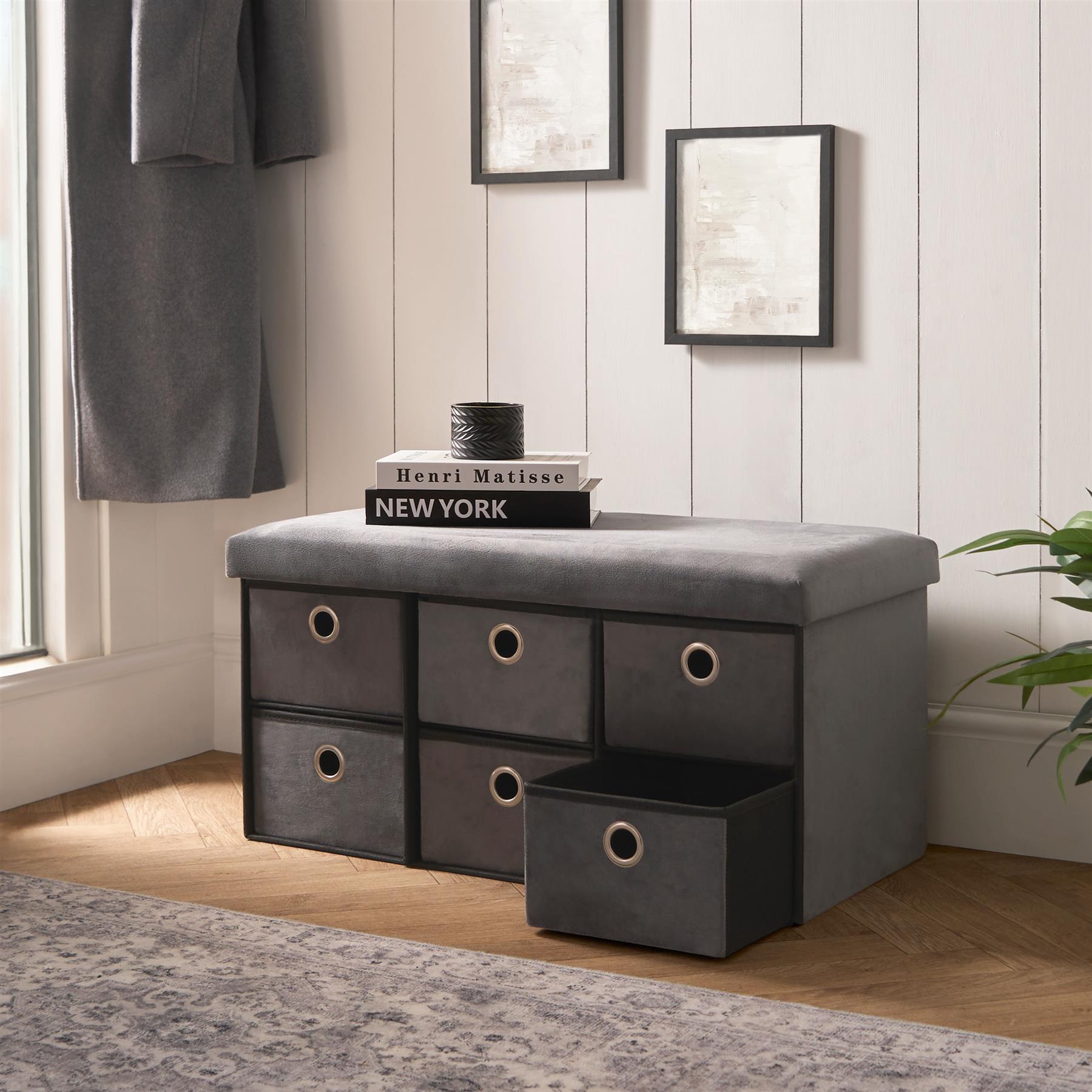 Storage Cube Unit 6 Draw Ottoman Space Saving Velvet Chest Shoe Boucle Organiser