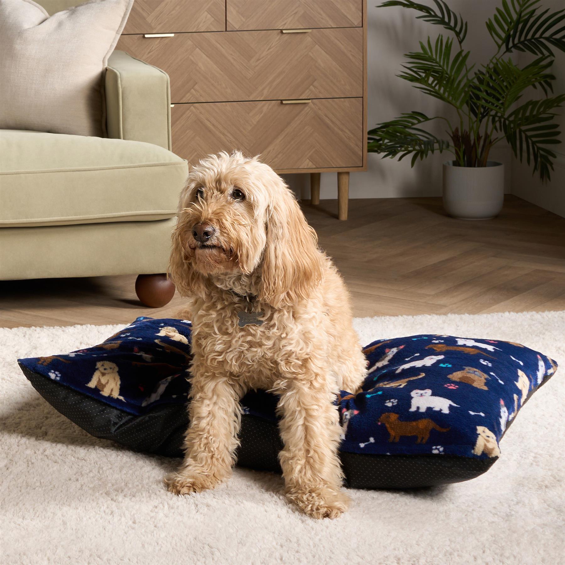 OHS Print Pet Bed Fleece Paw Checks Leopard Stripes Xmas Calming Cushion Dog Cat